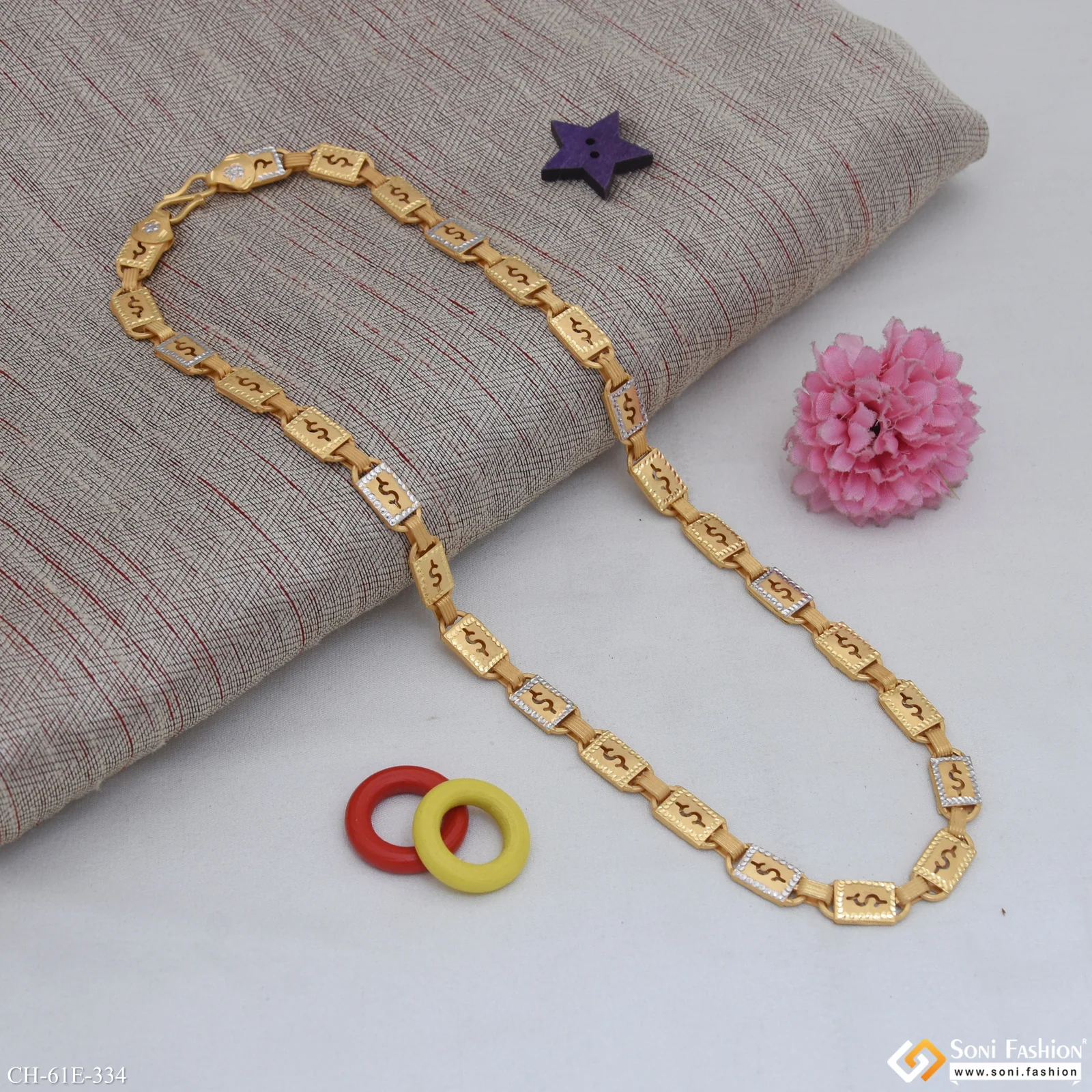 1 Gram Gold Plated Fabulous Design Biscuit Chain for Men - Style E334 - Image 5