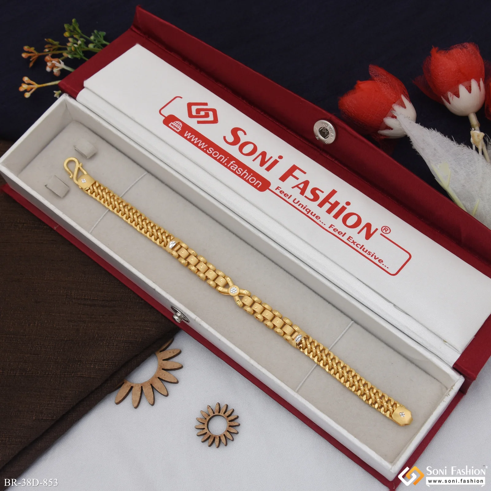1 Gram Gold Plated Fabulous Design Box Bracelet for Men - Style D853 - Image 2