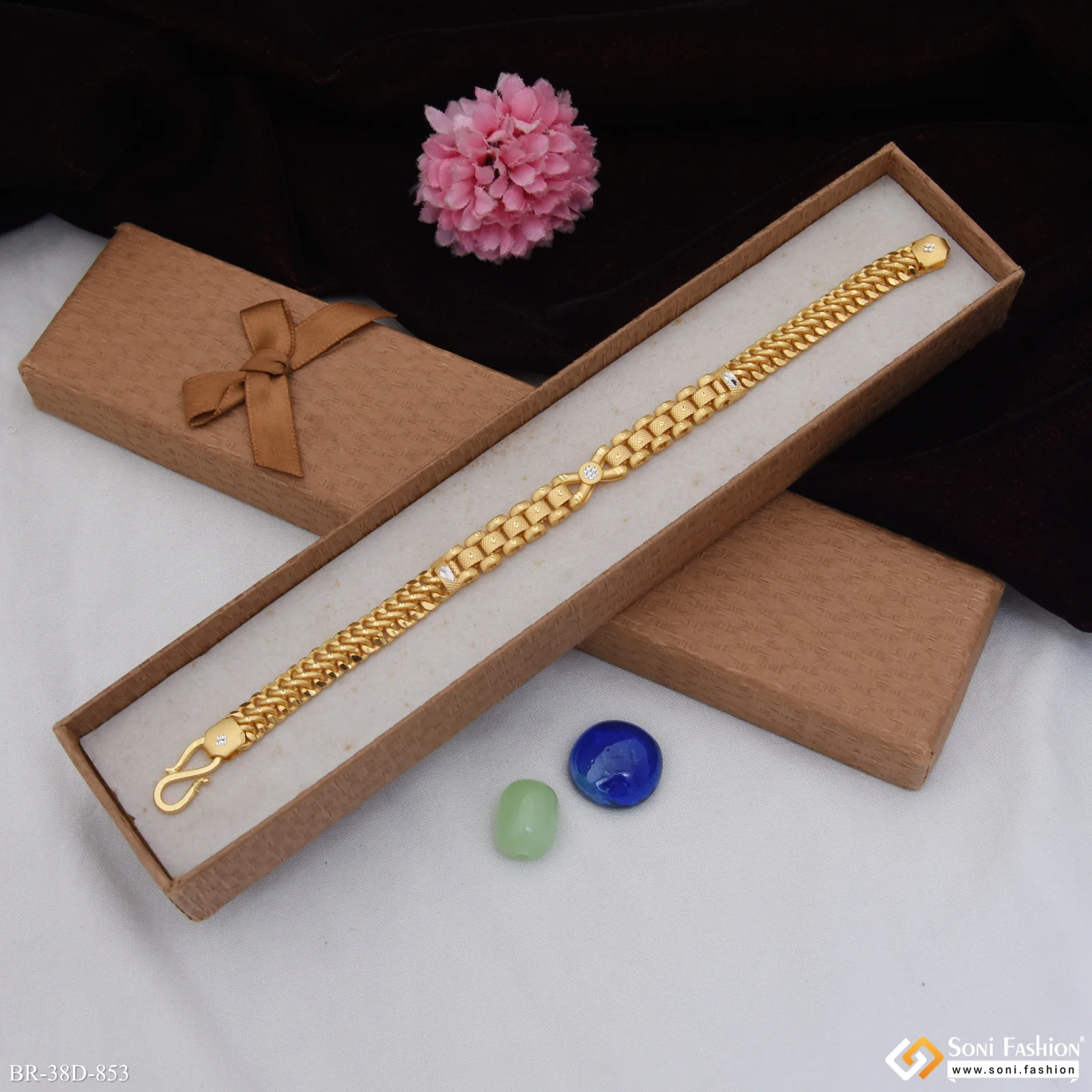 1 Gram Gold Plated Fabulous Design Box Bracelet for Men - Style D853 - Image 5