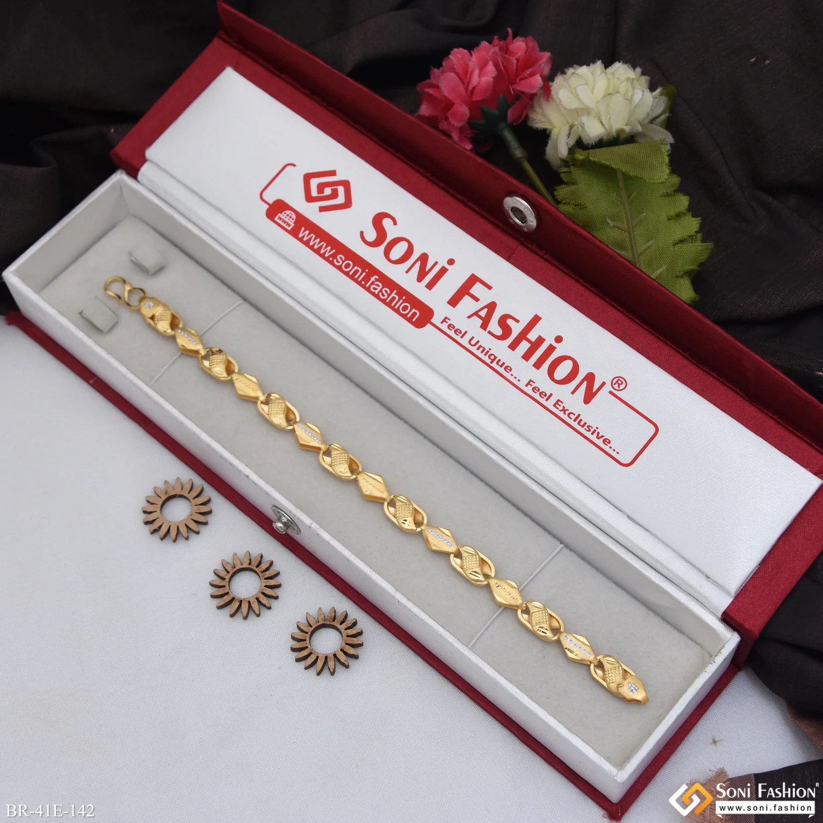 1 Gram Gold Plated Fabulous Design Kohli Bracelet for Men - Style E142 - Image 2