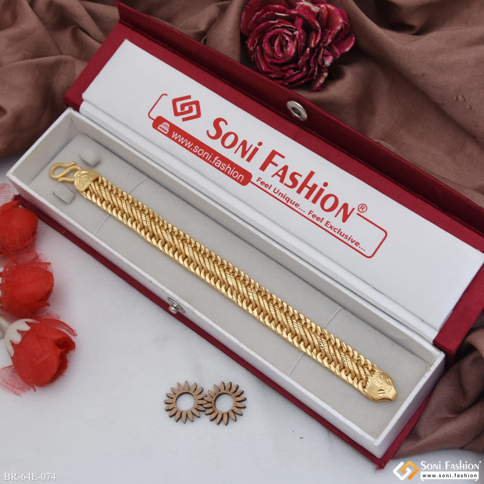 1 Gram Gold Plated Fabulous Design Link Bracelet for Men - Style E074 - Image 2