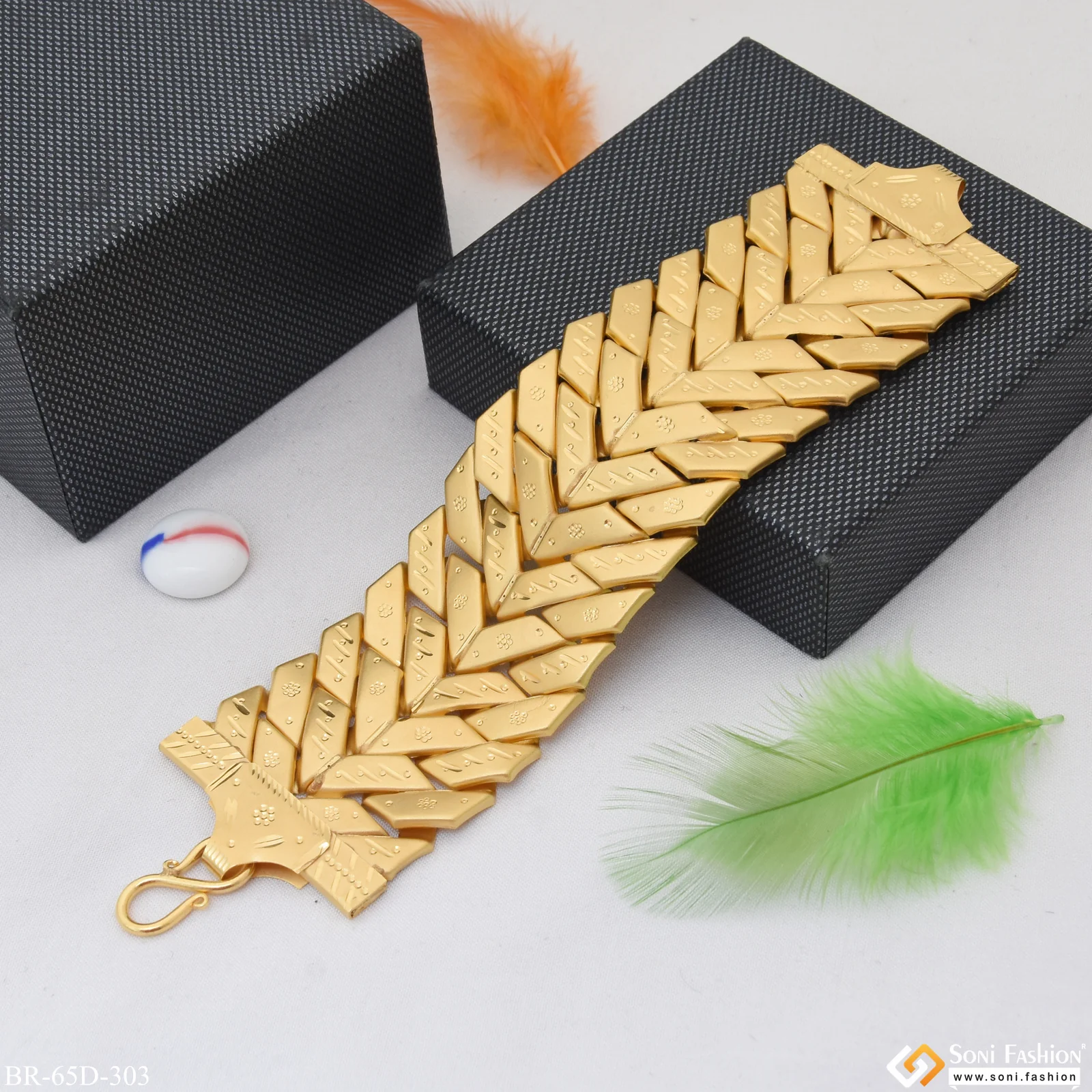 1 Gram Gold Plated Fabulous Design Pokal Bracelet for Men - Style D303 - Image 3