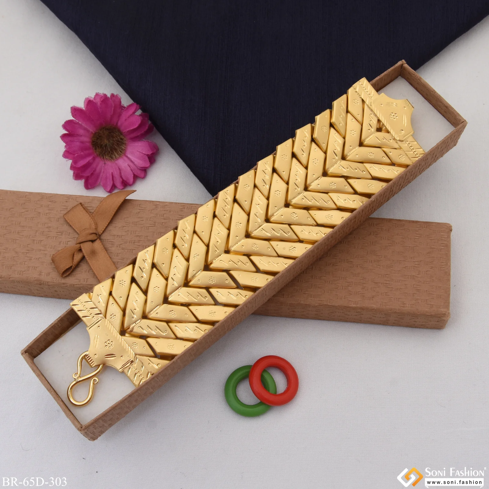 1 Gram Gold Plated Fabulous Design Pokal Bracelet for Men - Style D303 - Image 4