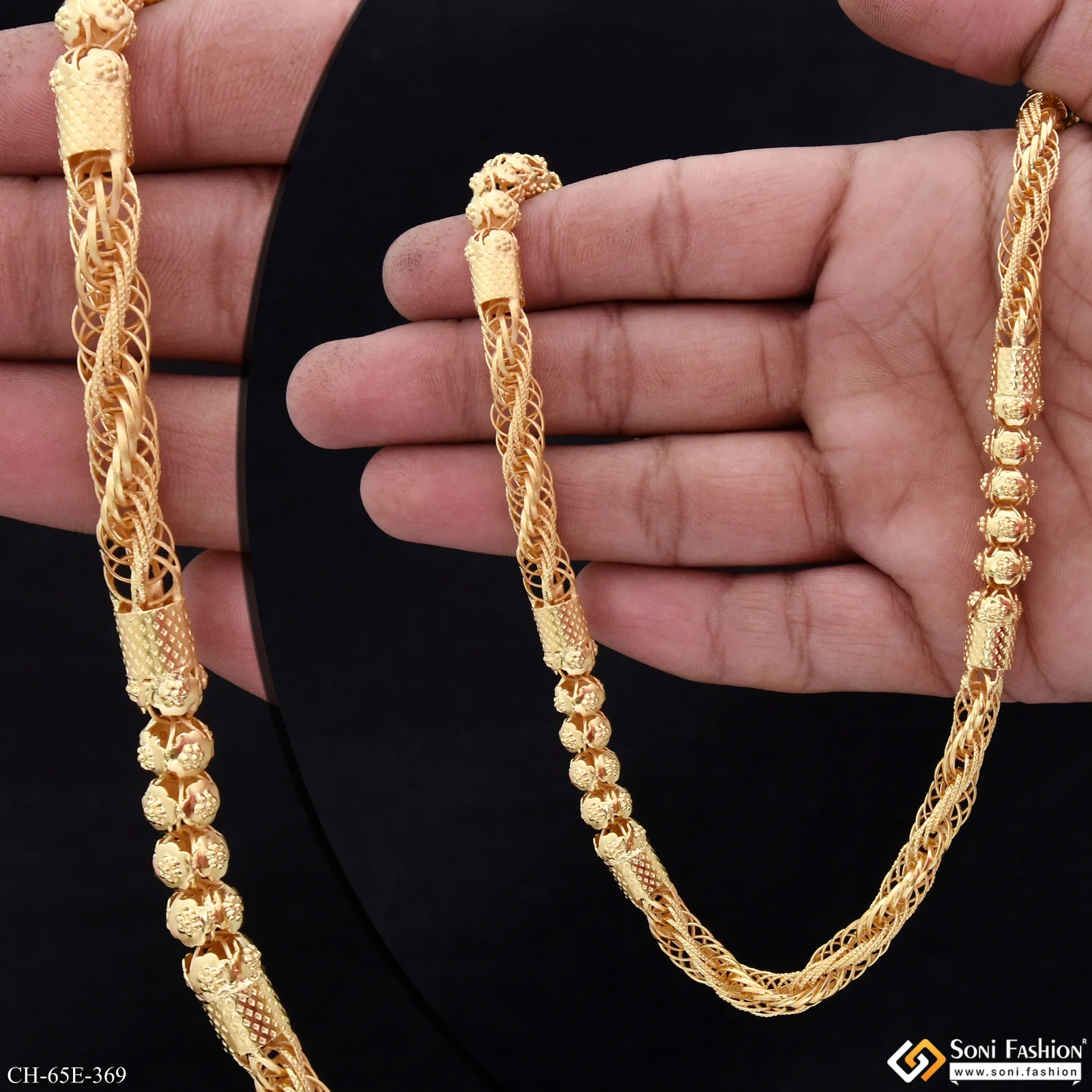 1 Gram Gold Plated Fabulous Design Rajwadi Chain for Men - Style E369 - Image 2