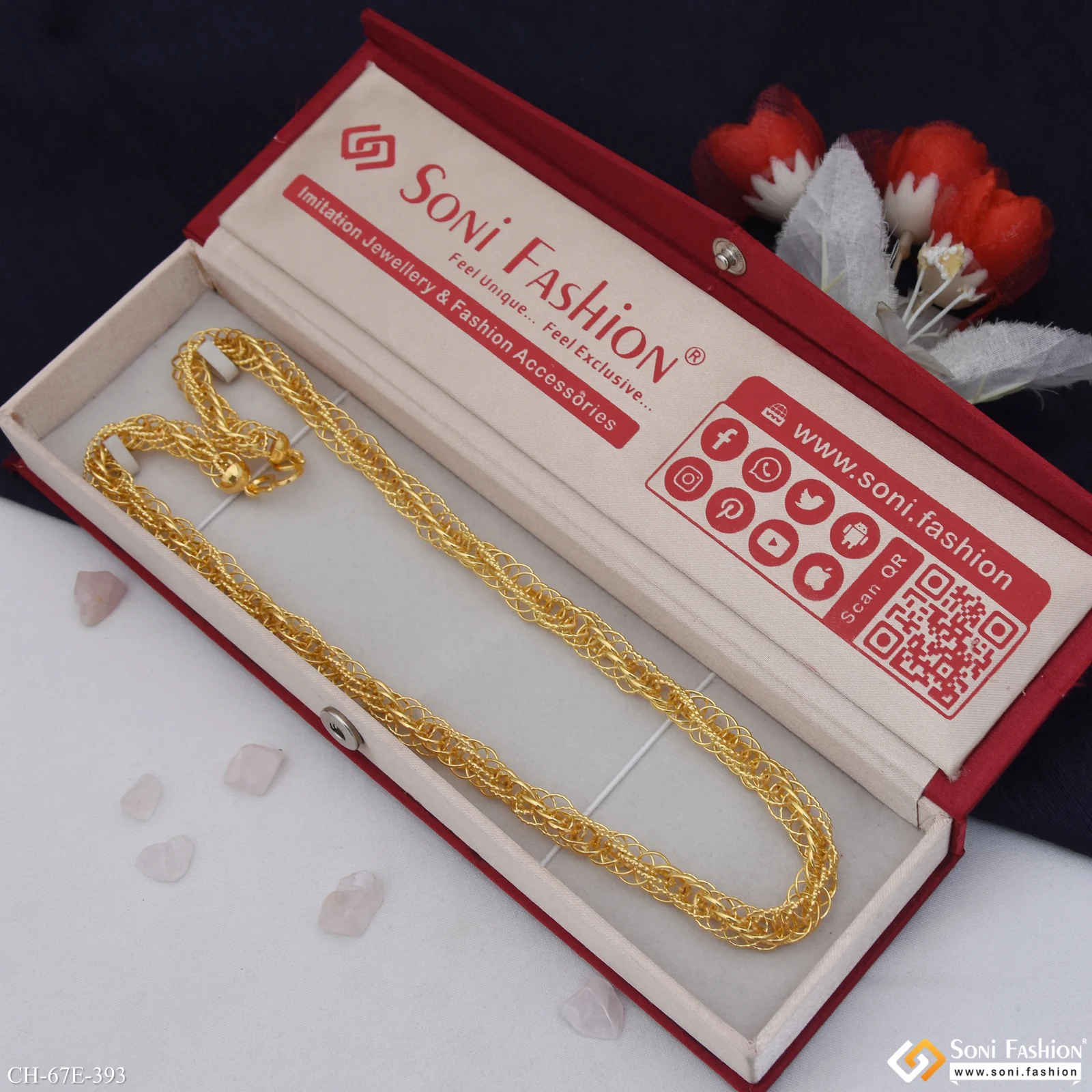 1 Gram Gold Plated Fabulous Design Rassa Chain for Men - Style E393 - Image 4