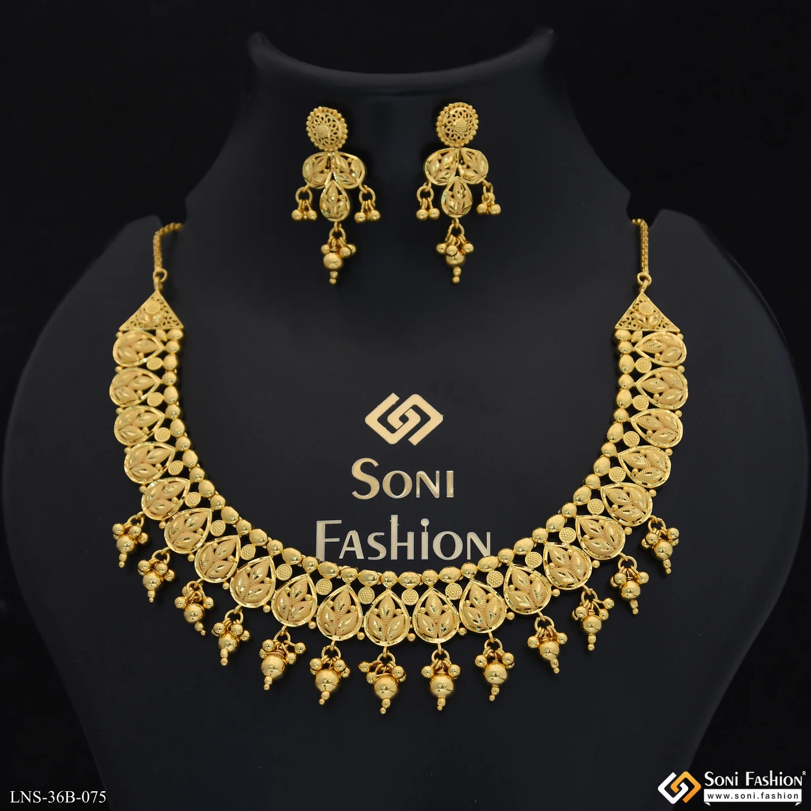 1 Gram Gold Plated Fancy Design Necklace Set for Women - Style B075