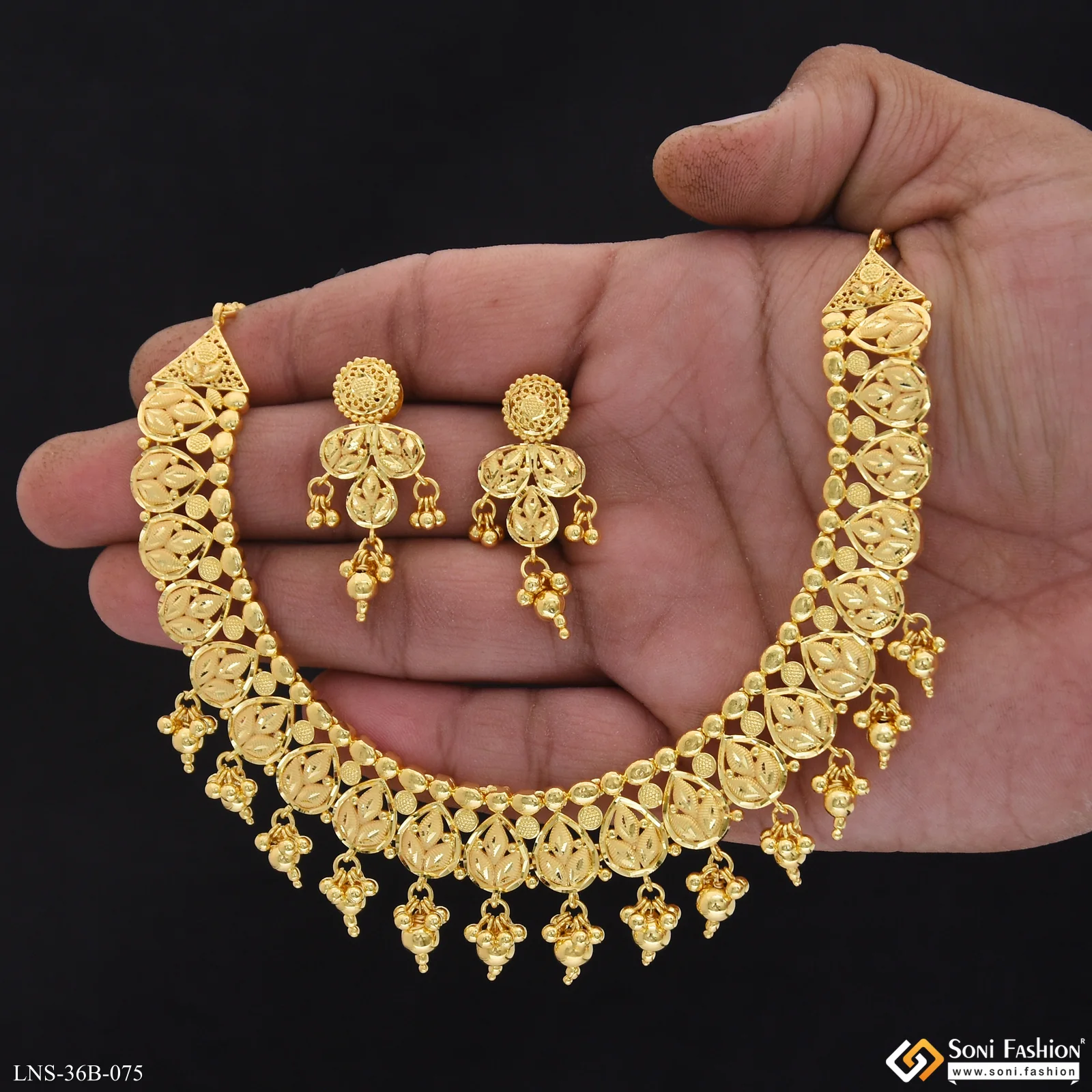 1 Gram Gold Plated Fancy Design Necklace Set for Women - Style B075 - Image 2