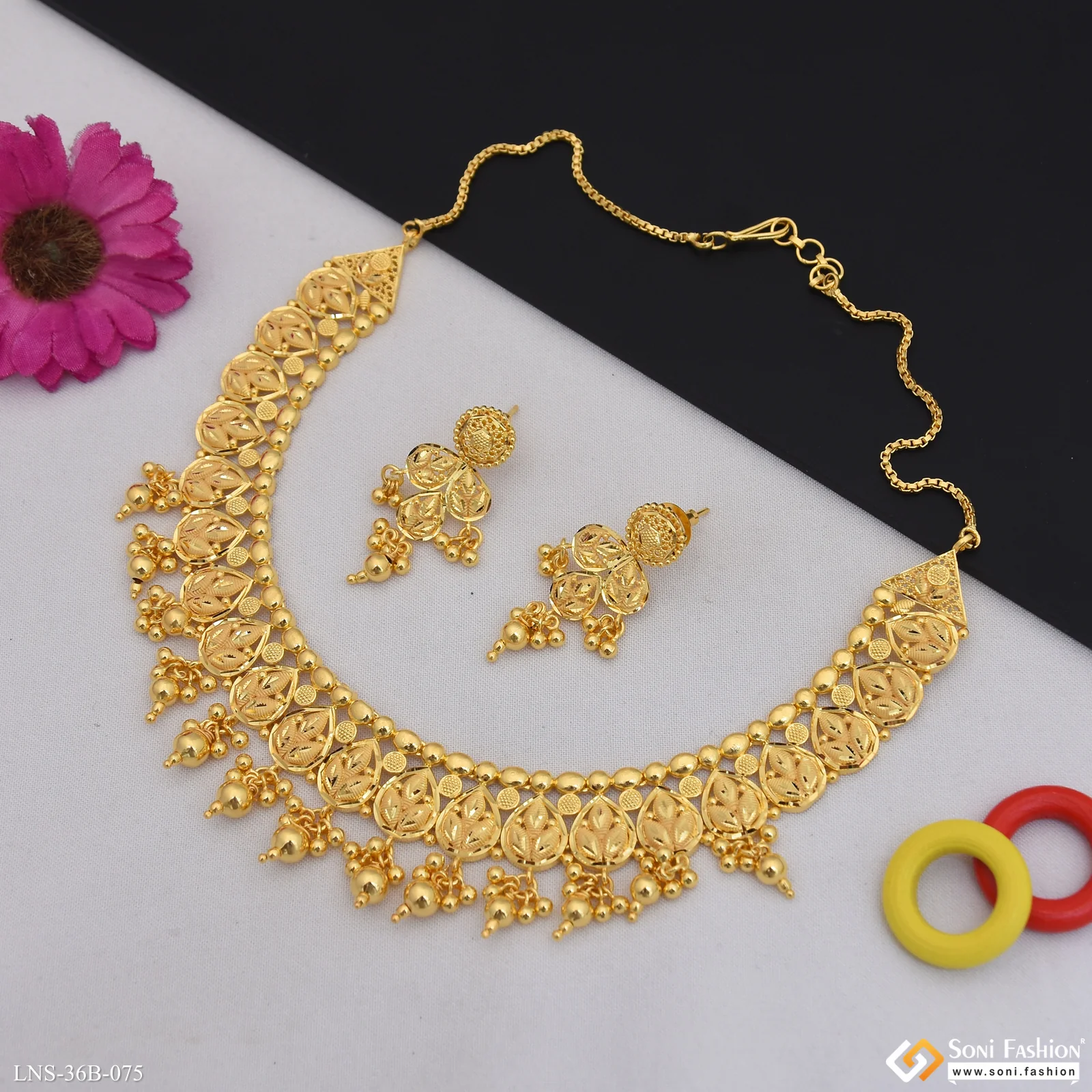 1 Gram Gold Plated Fancy Design Necklace Set for Women - Style B075 - Image 3