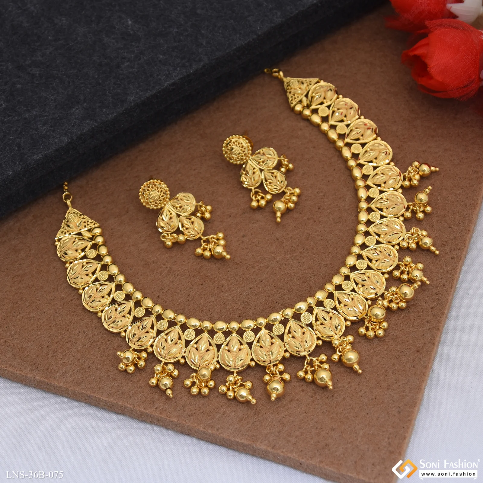 1 Gram Gold Plated Fancy Design Necklace Set for Women - Style B075 - Image 4