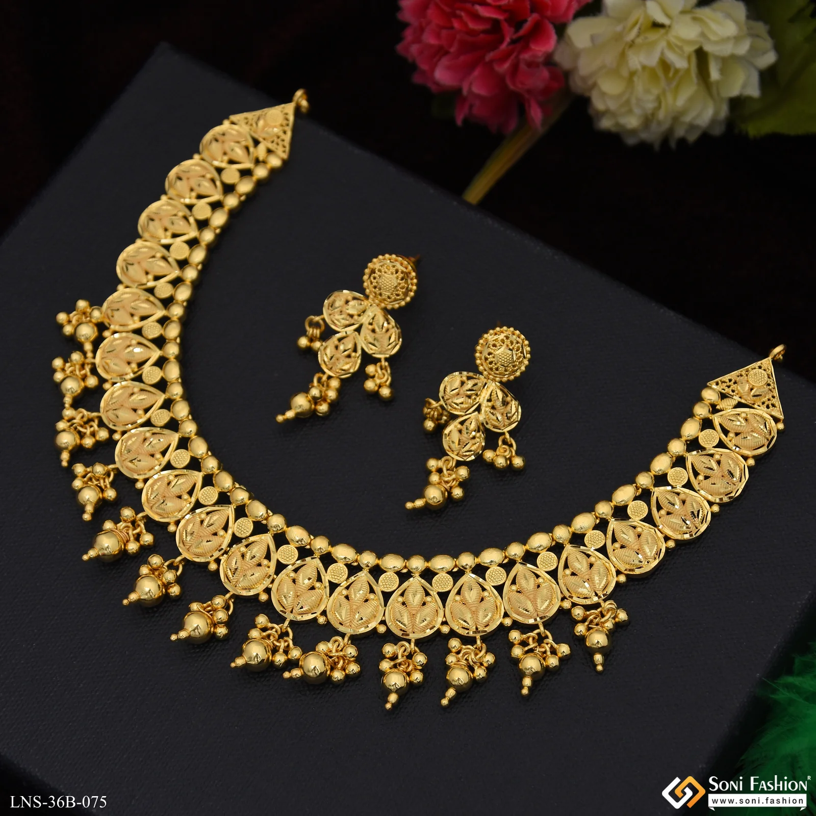 1 Gram Gold Plated Fancy Design Necklace Set for Women - Style B075 - Image 5