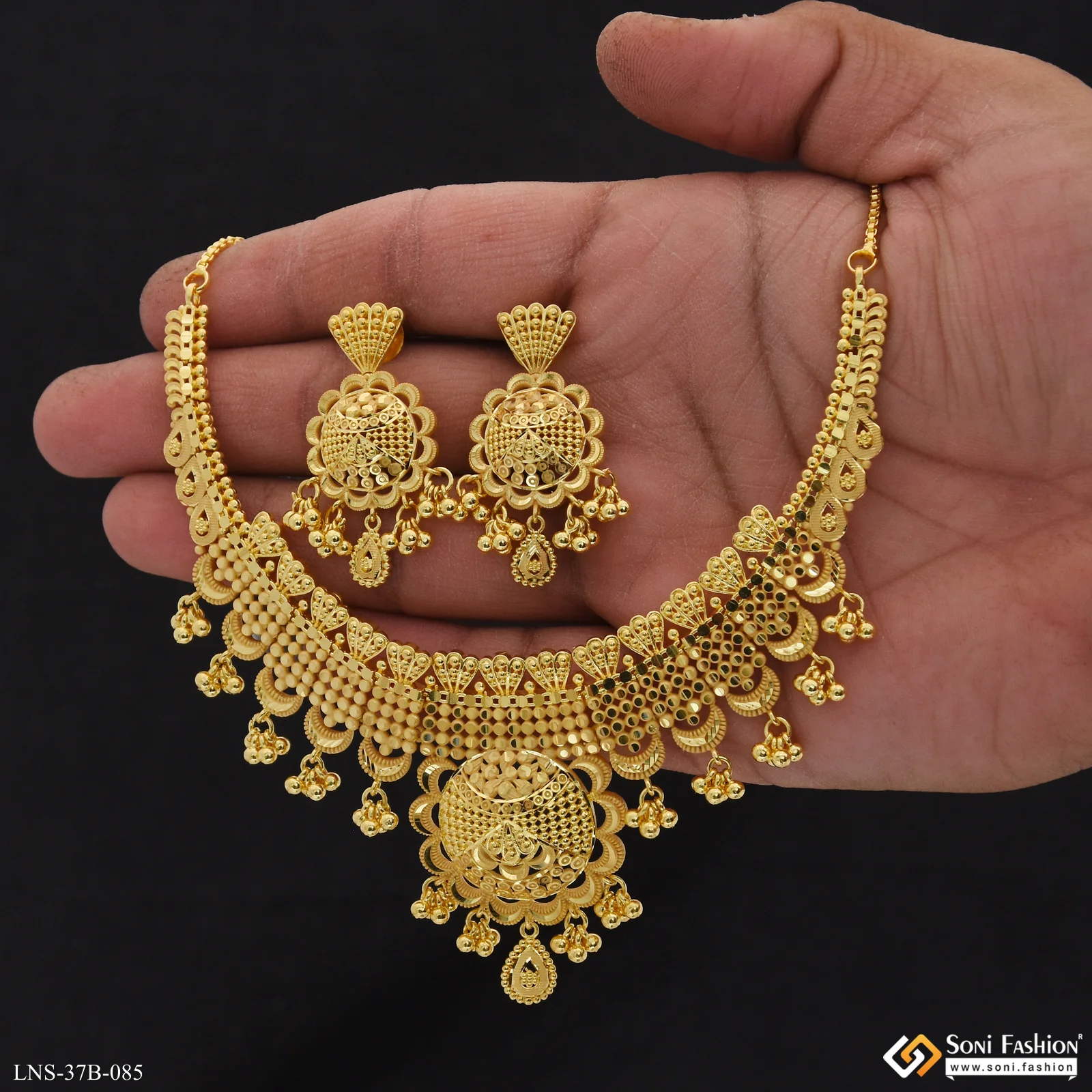 1 Gram Gold Plated Fancy Design Necklace Set for Women - Style B085 - Image 3