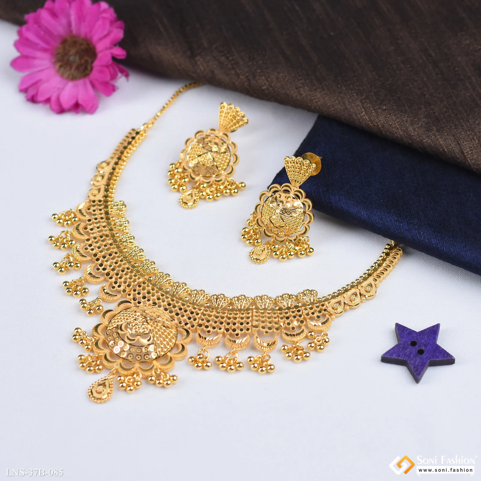 1 Gram Gold Plated Fancy Design Necklace Set for Women - Style B085 - Image 4