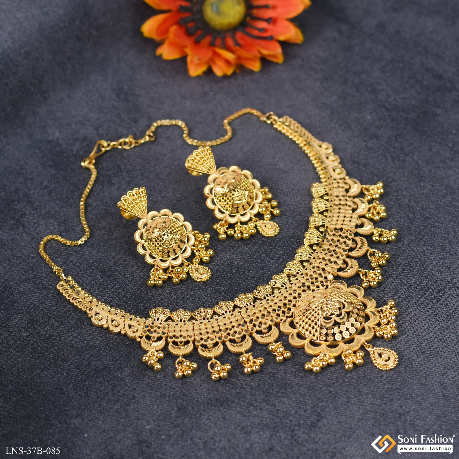 1 Gram Gold Plated Fancy Design Necklace Set for Women - Style B085 - Image 5