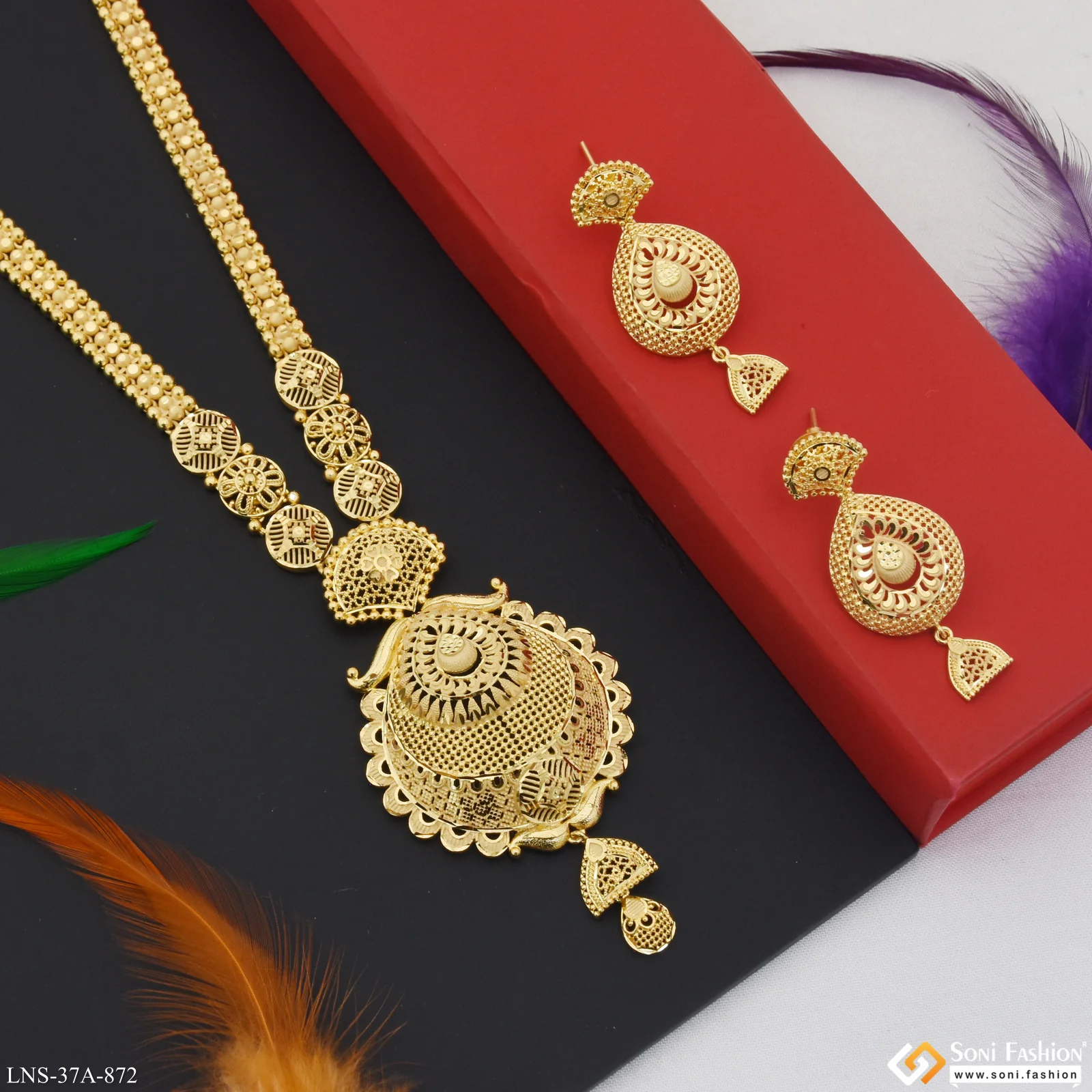 1 Gram Gold Plated Fancy Design Rani Haar Necklace Set for Women - Style A872 - Image 5