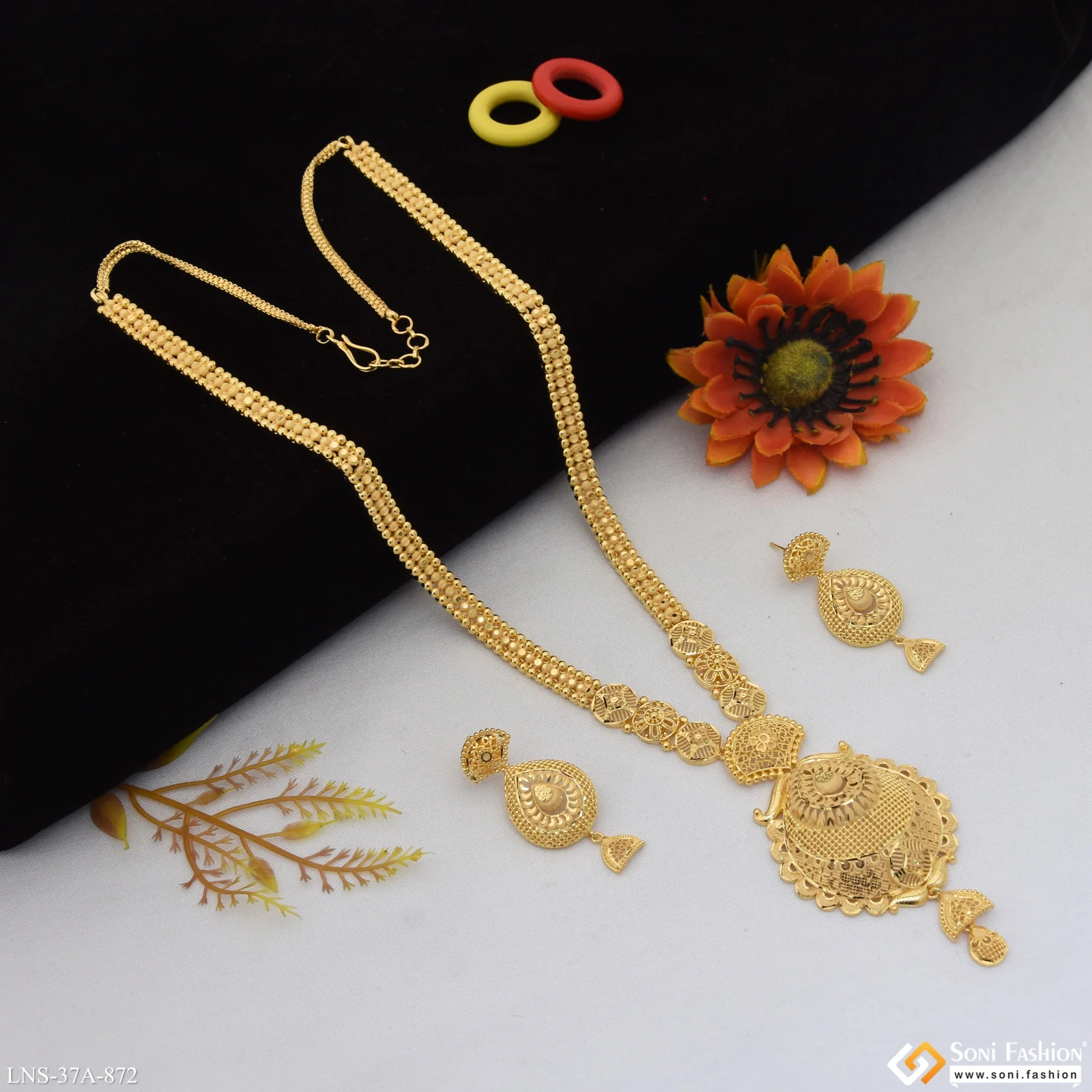 1 Gram Gold Plated Fancy Design Rani Haar Necklace Set for Women - Style A872 - Image 6