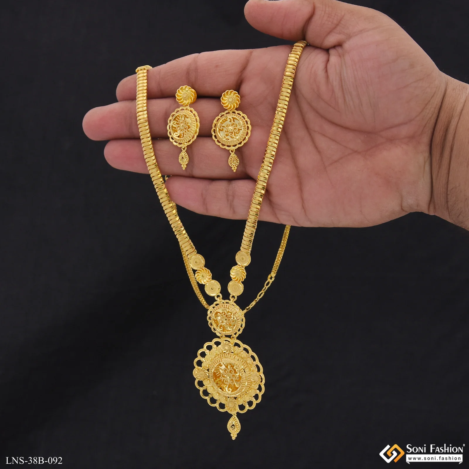 1 Gram Gold Plated Fancy Design Rani Haar Necklace Set for Women - Style B092 - Image 2