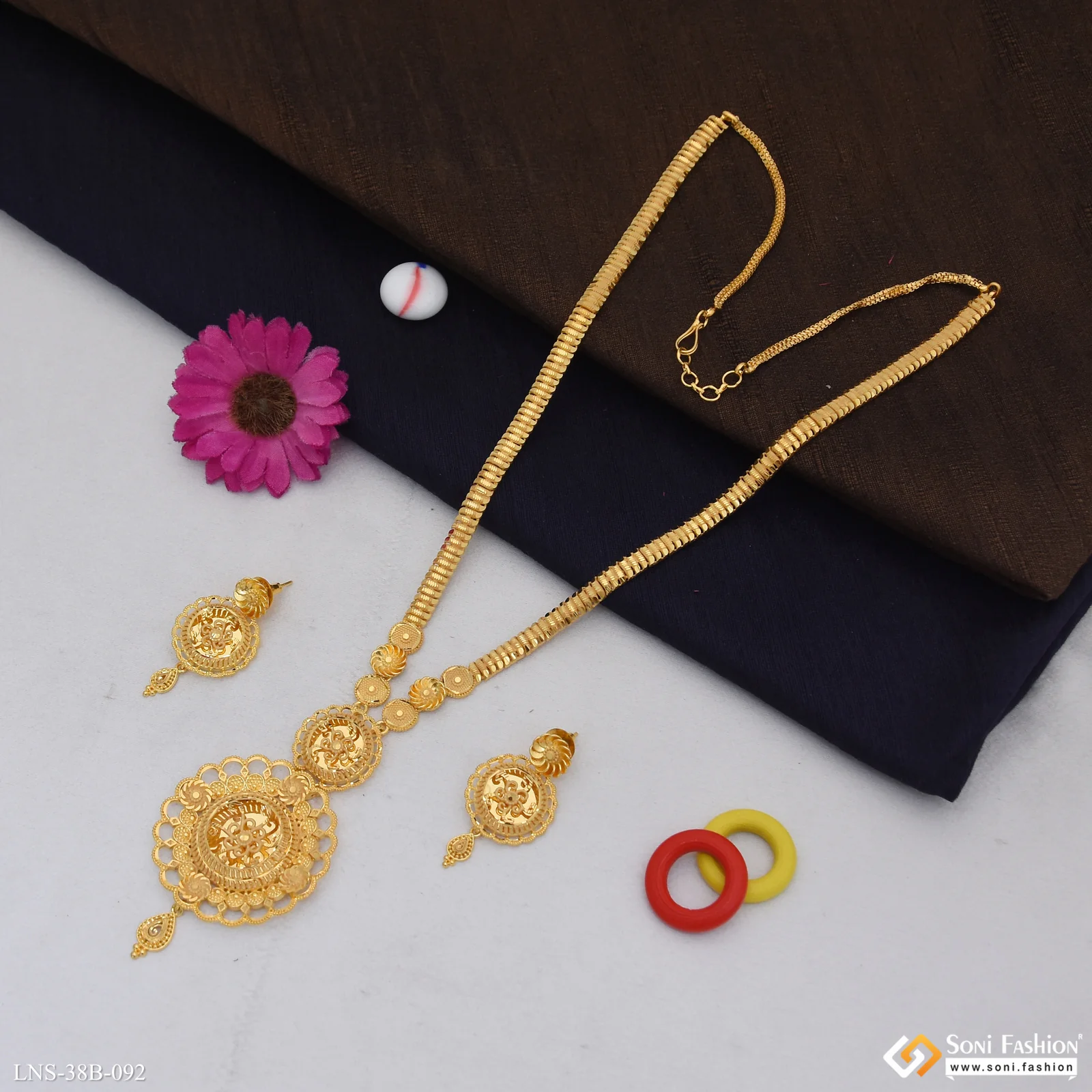 1 Gram Gold Plated Fancy Design Rani Haar Necklace Set for Women - Style B092 - Image 3