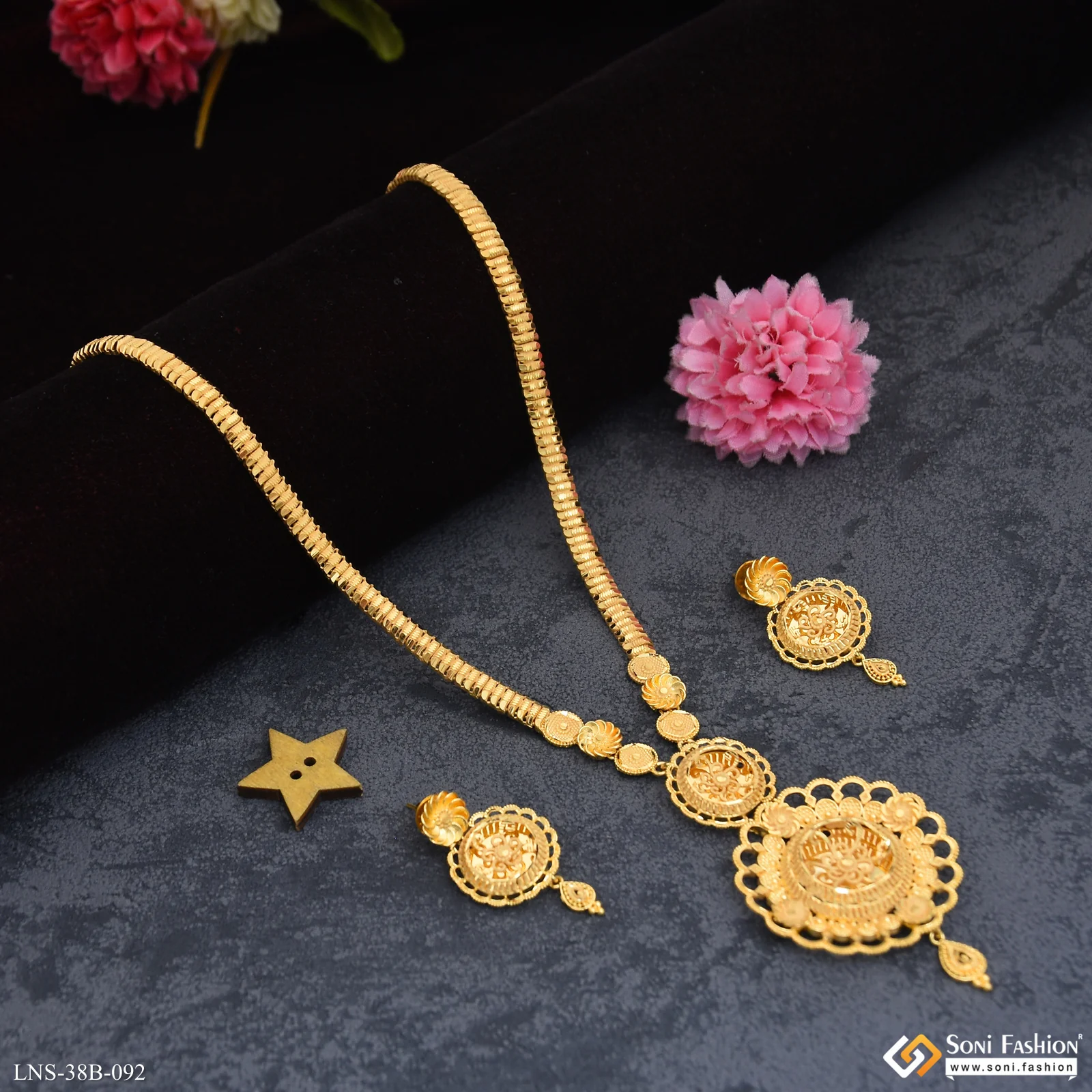 1 Gram Gold Plated Fancy Design Rani Haar Necklace Set for Women - Style B092 - Image 4
