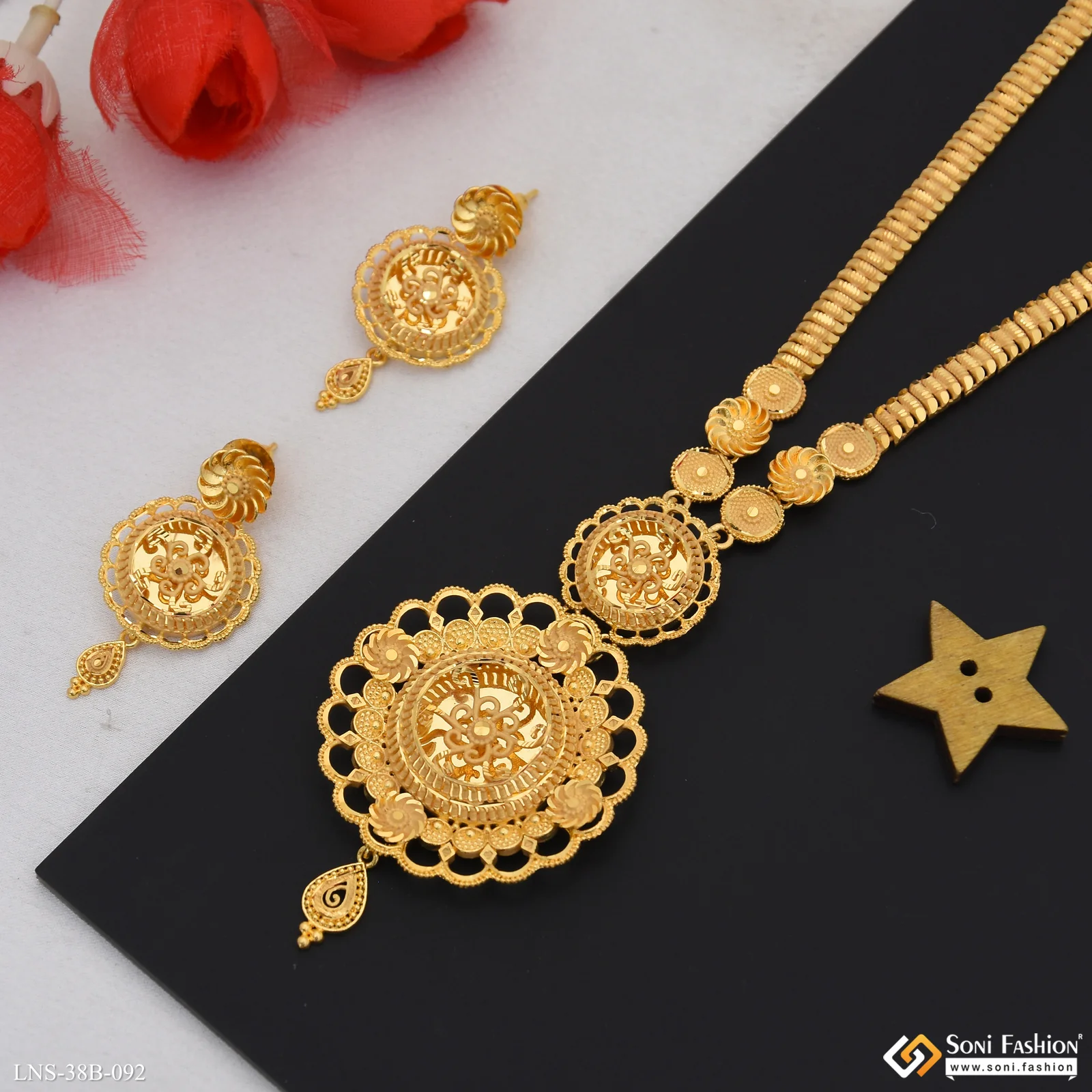 1 Gram Gold Plated Fancy Design Rani Haar Necklace Set for Women - Style B092 - Image 5