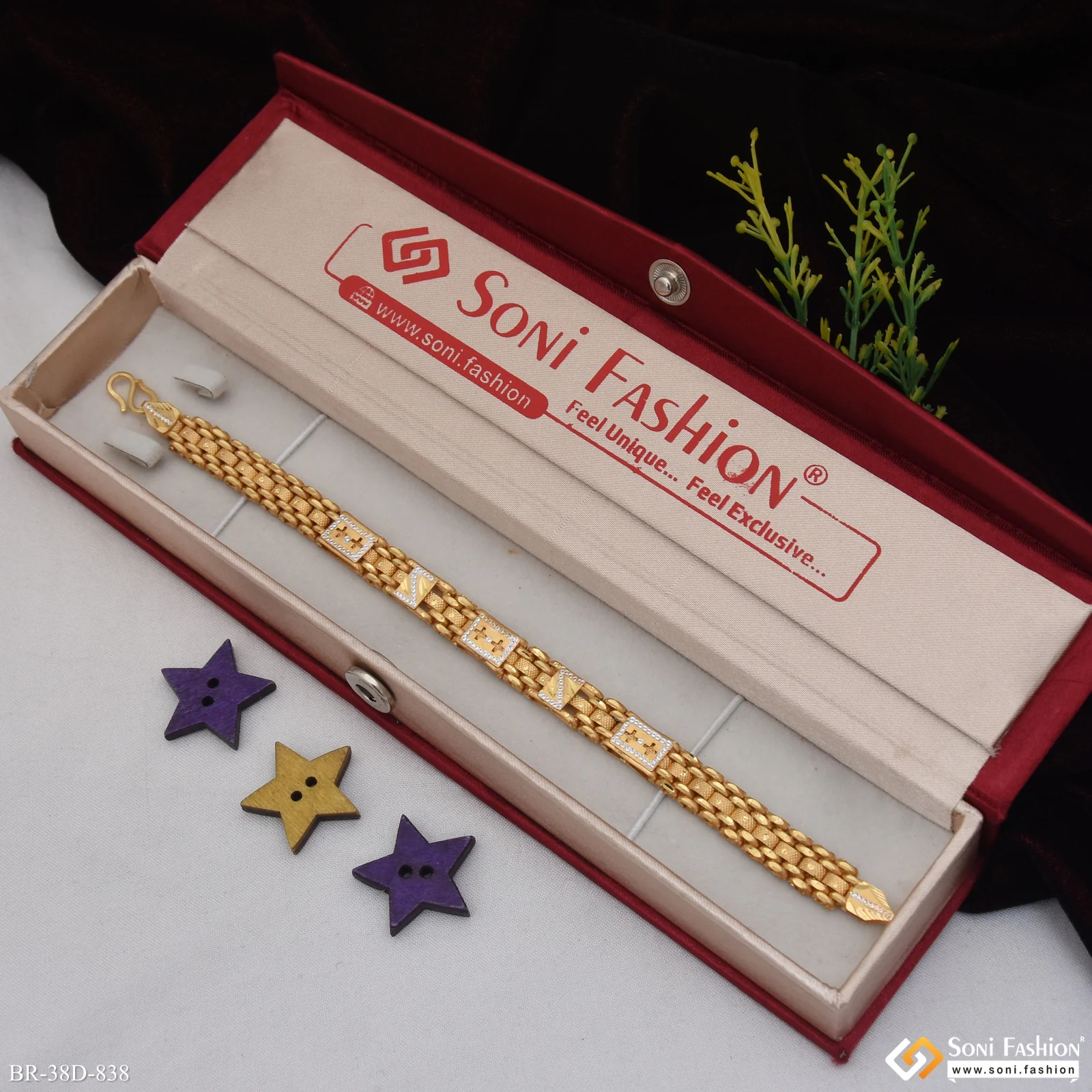 1 Gram Gold Plated Fashionable Design Box Bracelet for Men - Style D838 - Image 2