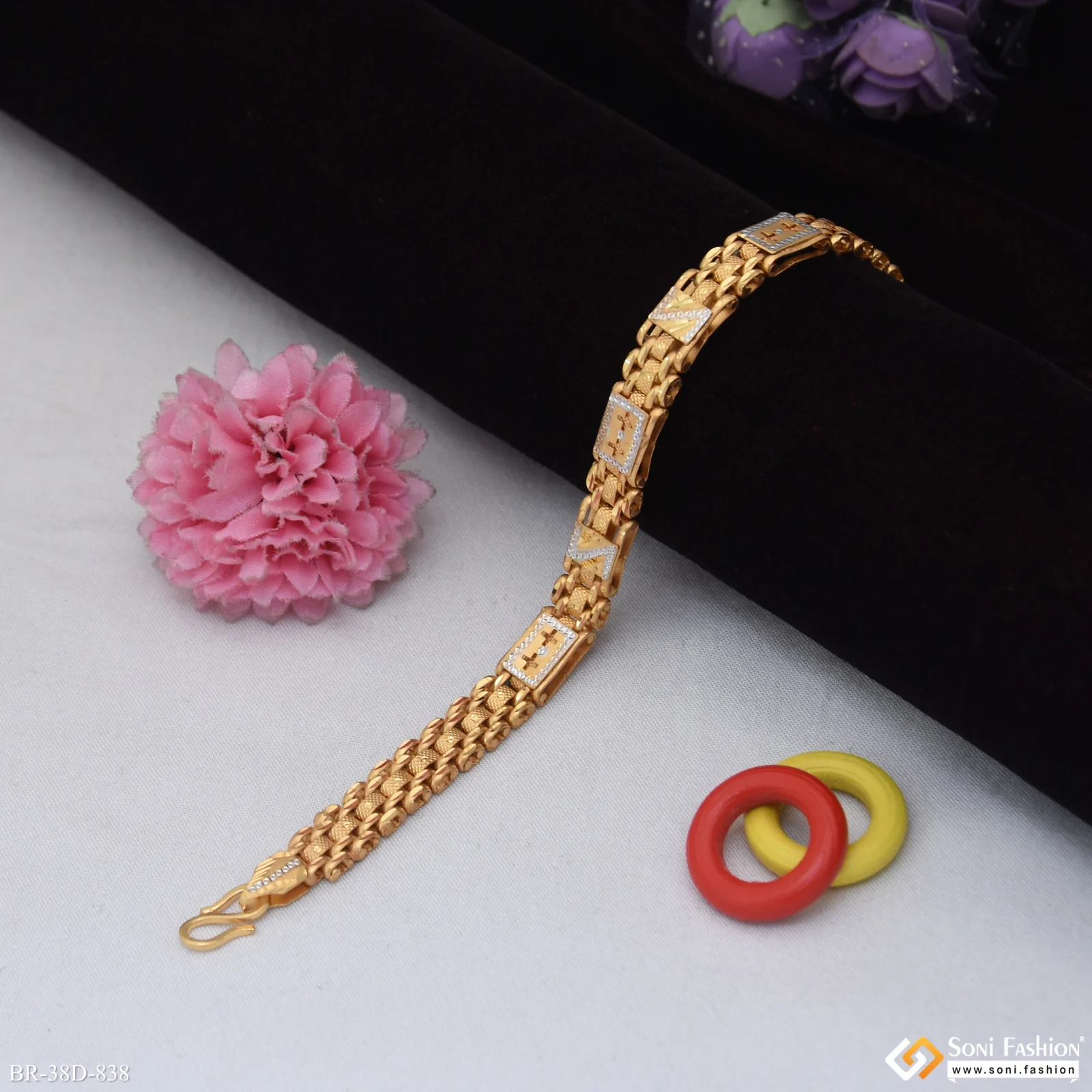 1 Gram Gold Plated Fashionable Design Box Bracelet for Men - Style D838 - Image 3