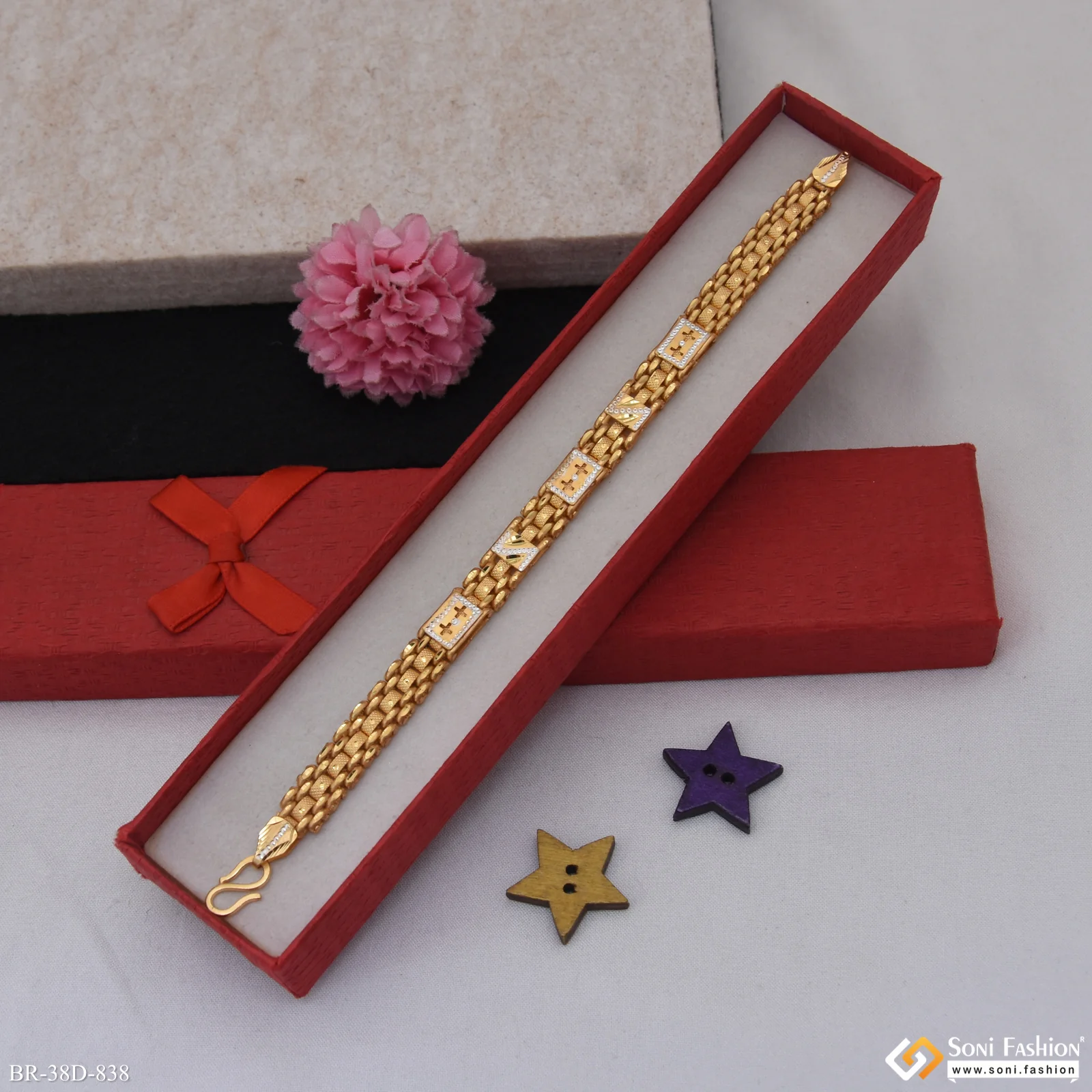 1 Gram Gold Plated Fashionable Design Box Bracelet for Men - Style D838 - Image 4