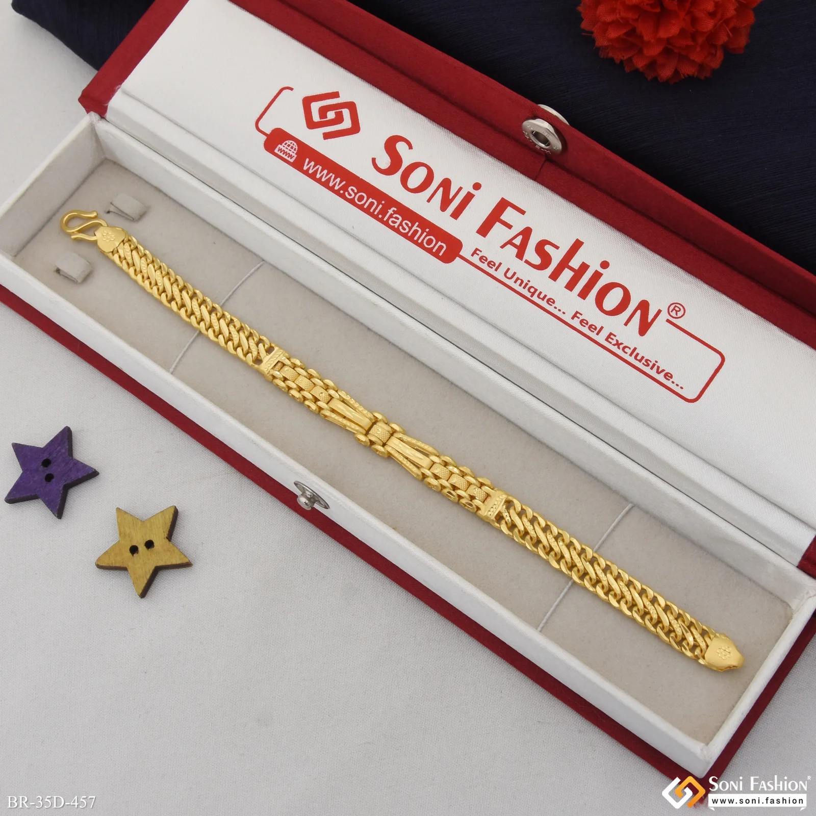 1 Gram Gold Plated Fashionable Design Bracelet for Men - Style D457 - Image 2