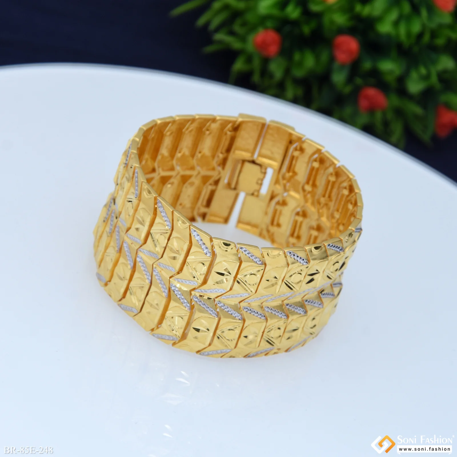 1 Gram Gold Plated Fashionable Design Bracelet for Men - Style E248 - Image 4
