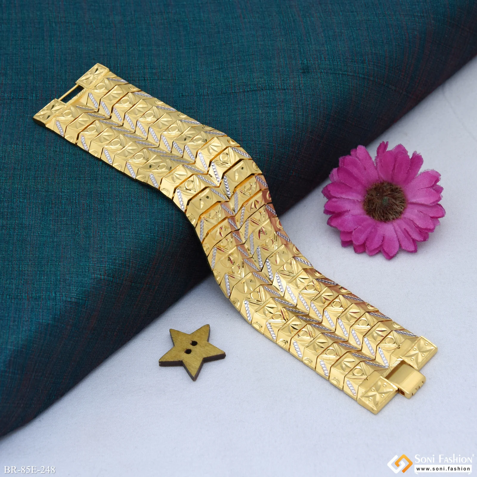 1 Gram Gold Plated Fashionable Design Bracelet for Men - Style E248 - Image 5
