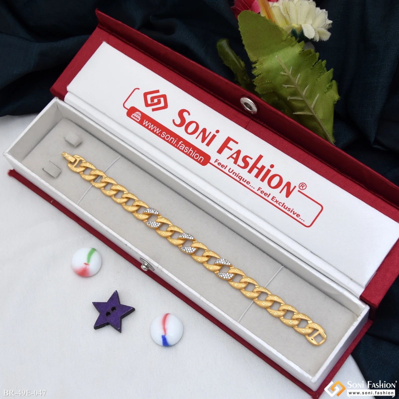 1 Gram Gold Plated Fashionable Design Link Bracelet for Men - Style E047 - Image 2