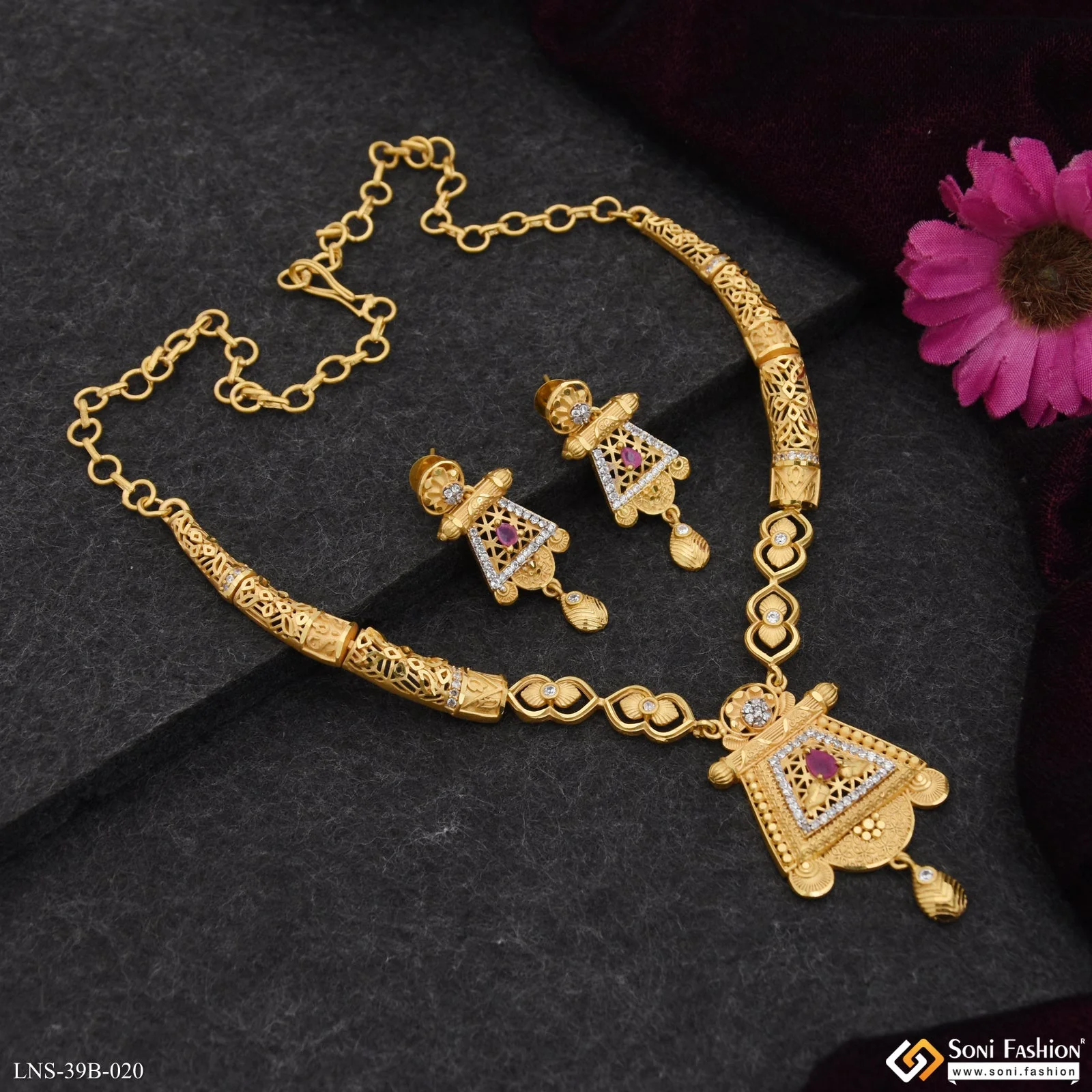 1 Gram Gold Plated Fashionable Necklace Set for Women - Style B020 - Image 4