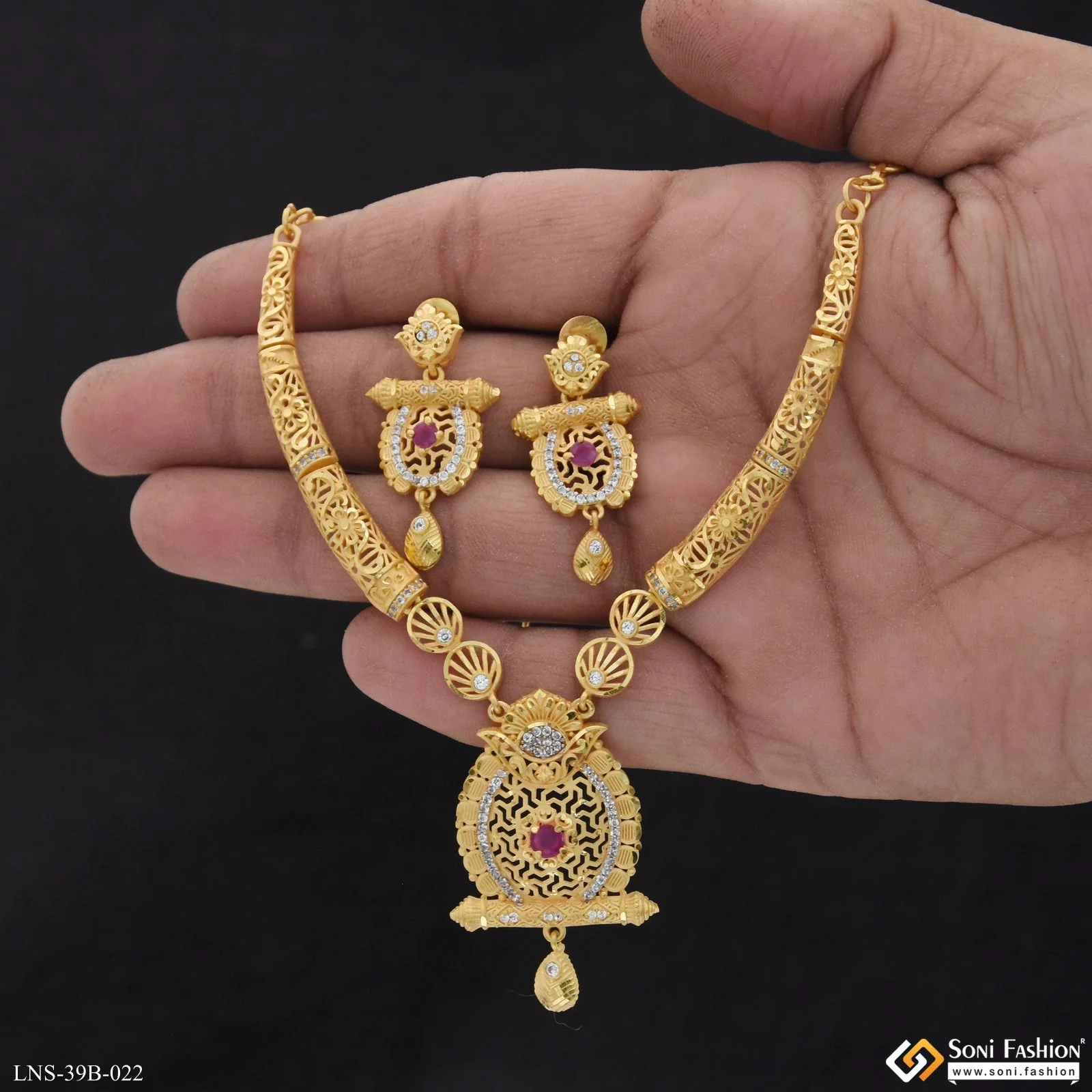 1 Gram Gold Plated Fashionable Necklace Set for Women - Style B022 - Image 3