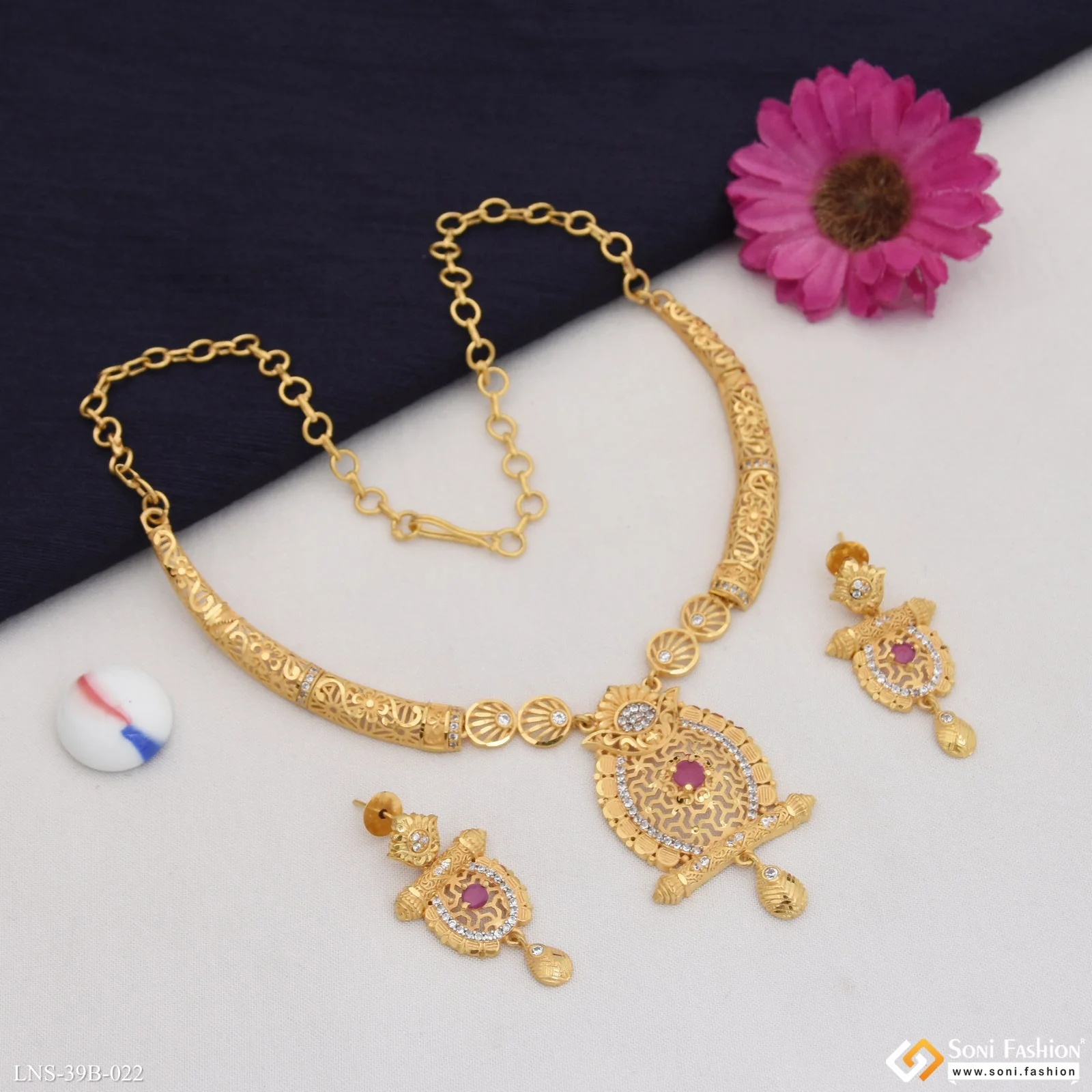 1 Gram Gold Plated Fashionable Necklace Set for Women - Style B022 - Image 4