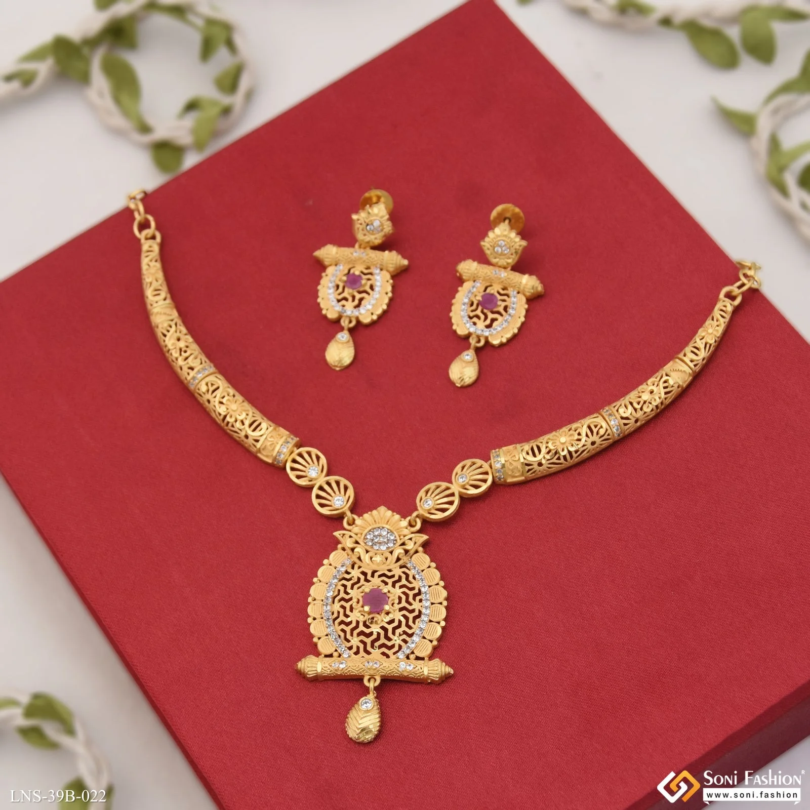 1 Gram Gold Plated Fashionable Necklace Set for Women - Style B022 - Image 5