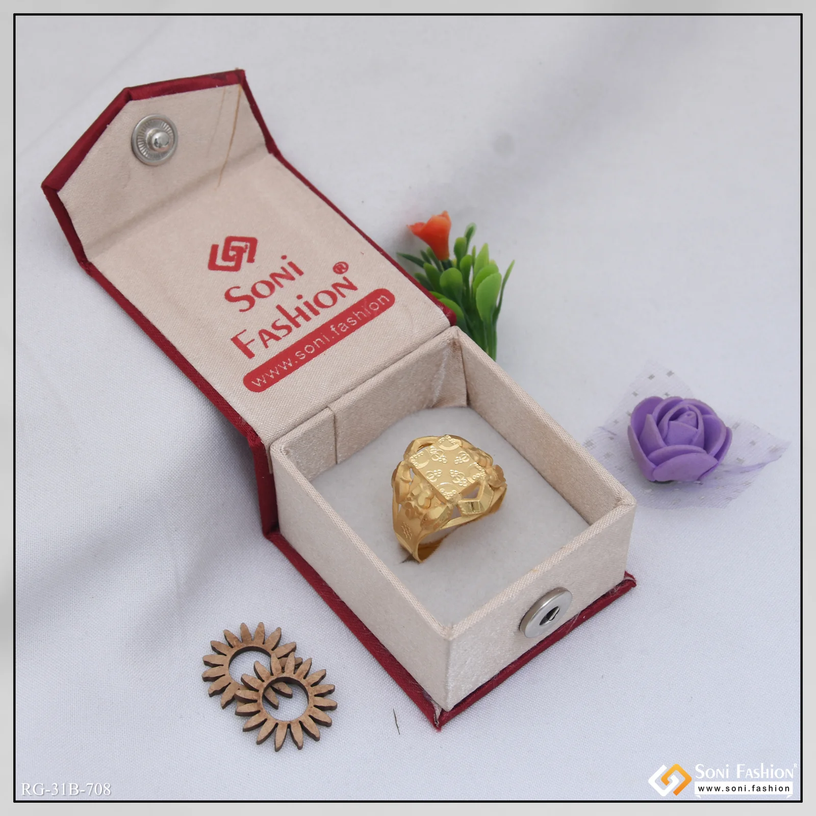 1 Gram Gold Plated Finely Detailed Design Ring - Style B708 - Image 2
