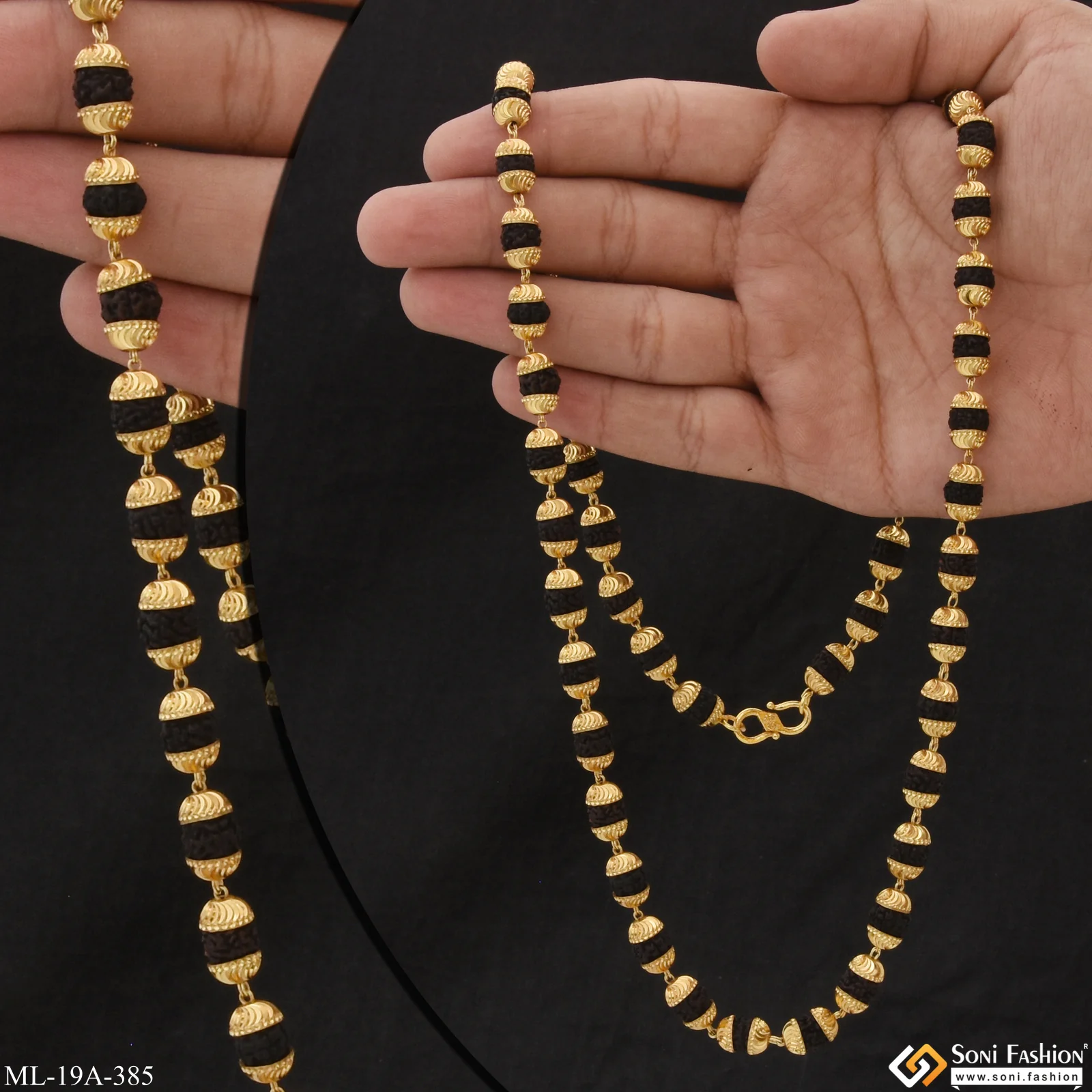 1 Gram Gold Plated Finely Detailed Design Rudraksha Mala for Men - Style A385 - Image 2