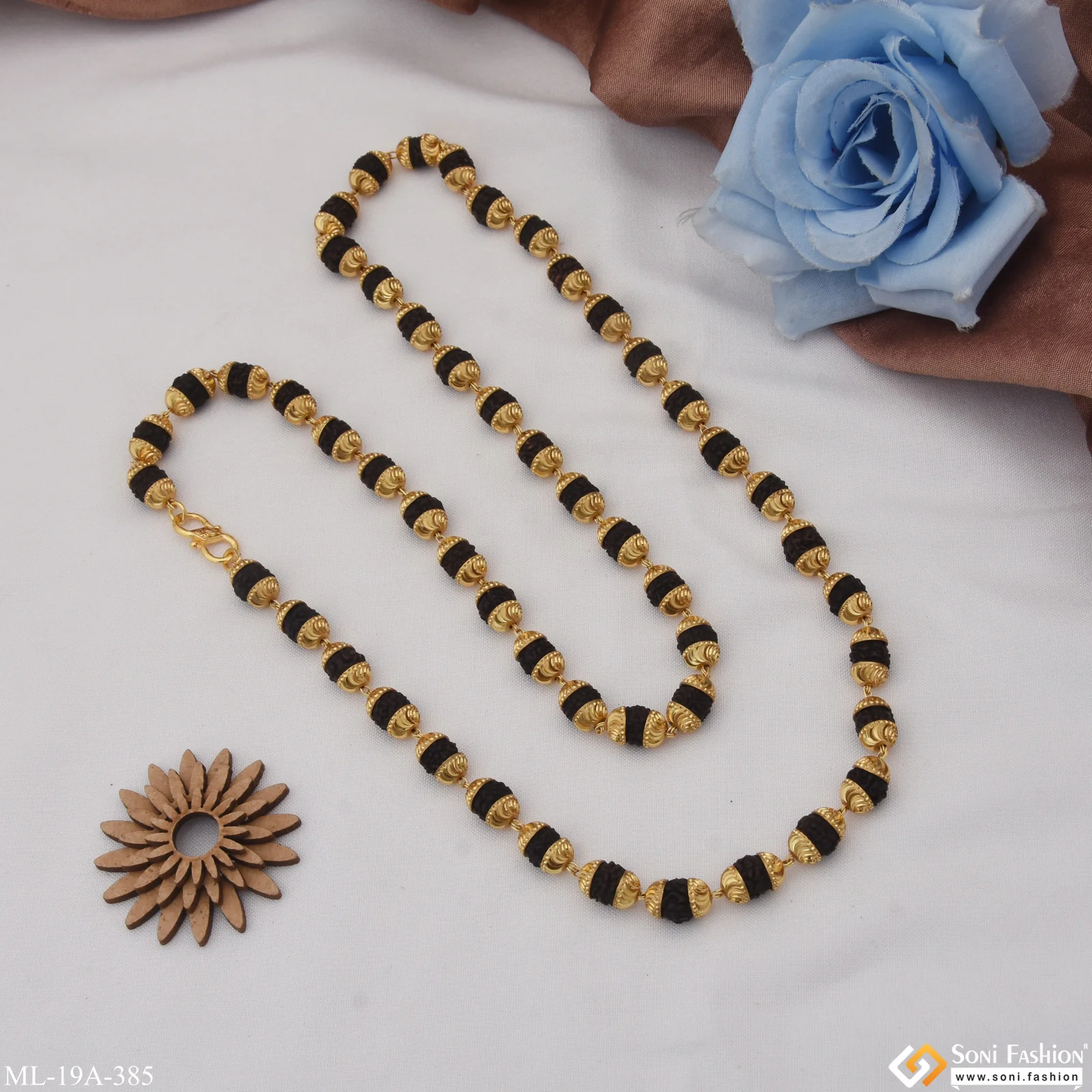 1 Gram Gold Plated Finely Detailed Design Rudraksha Mala for Men - Style A385 - Image 5