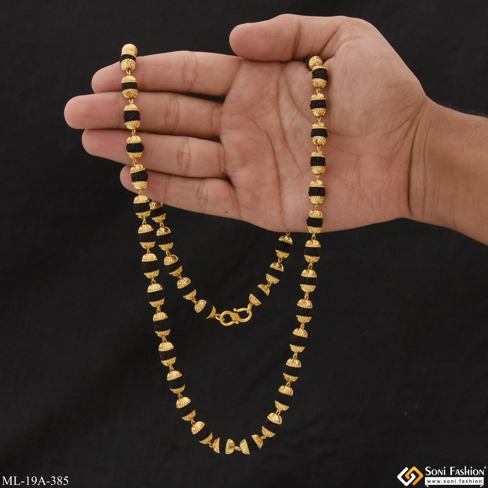1 Gram Gold Plated Finely Detailed Design Rudraksha Mala for Men - Style A385 - Image 7