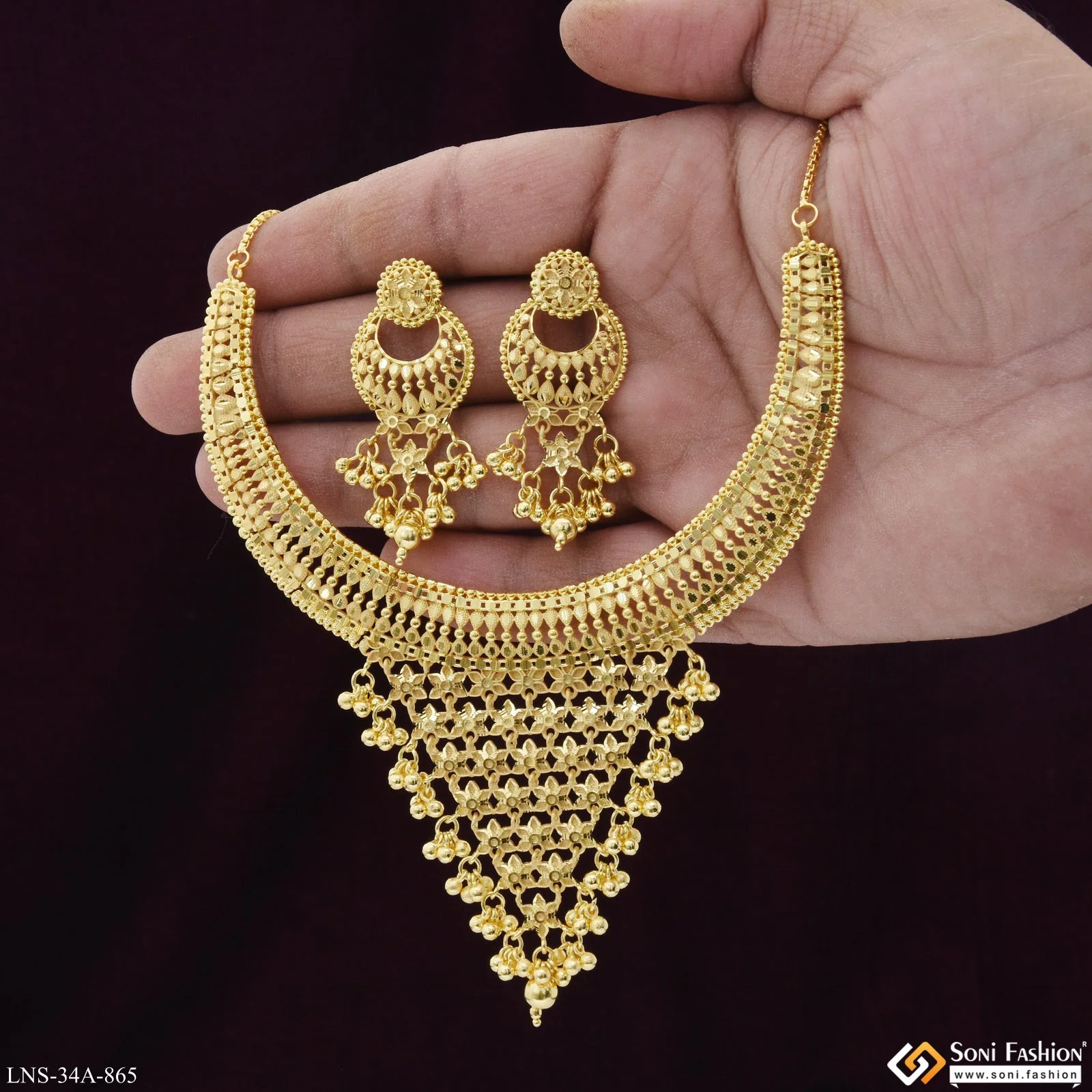 1 Gram Gold Plated Finely Detailed Necklace Set for Women - Style A865 - Image 2