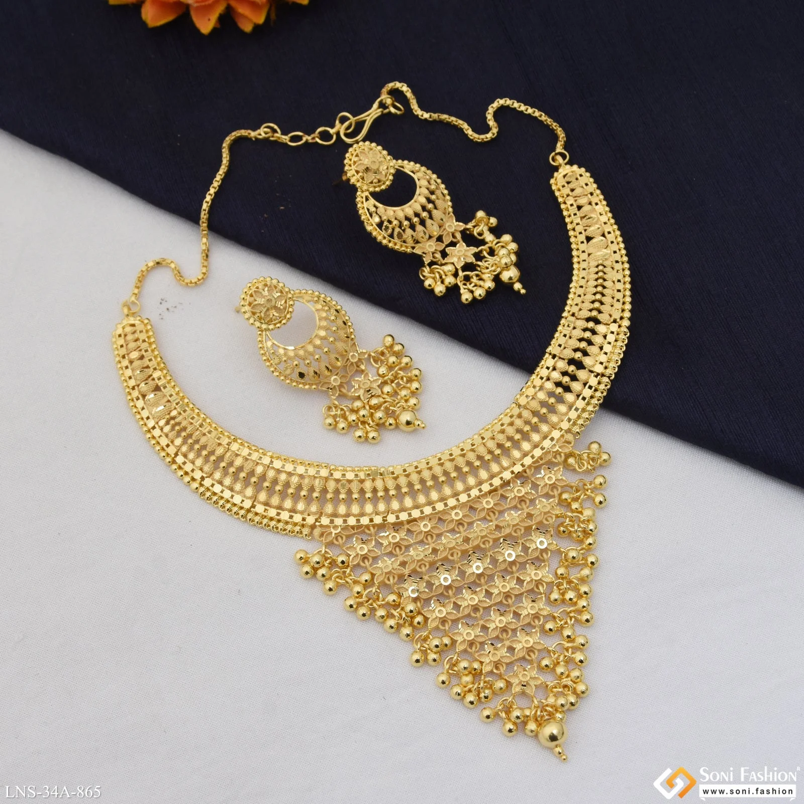 1 Gram Gold Plated Finely Detailed Necklace Set for Women - Style A865 - Image 3