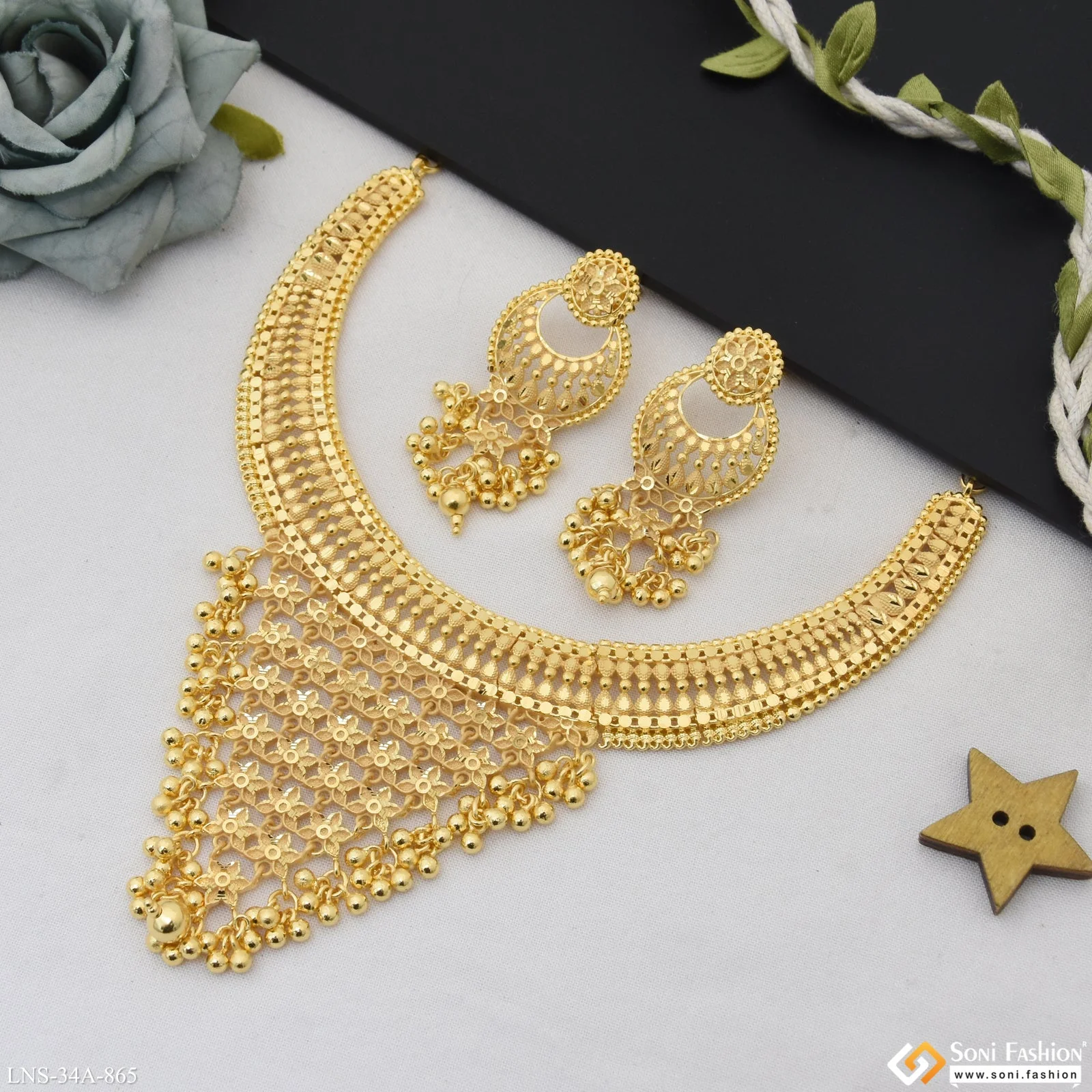 1 Gram Gold Plated Finely Detailed Necklace Set for Women - Style A865 - Image 4