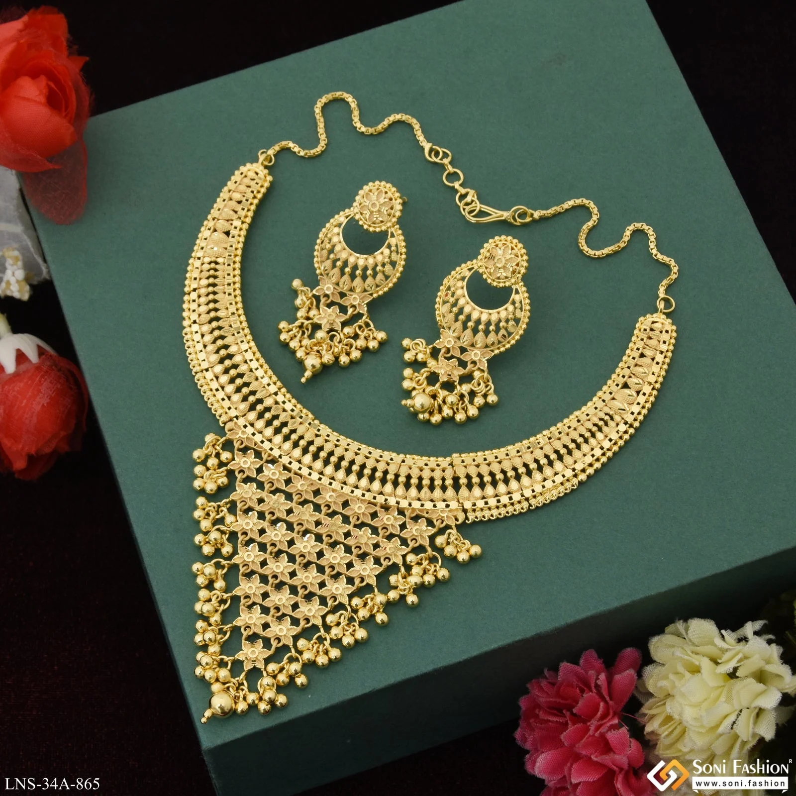 1 Gram Gold Plated Finely Detailed Necklace Set for Women - Style A865 - Image 5