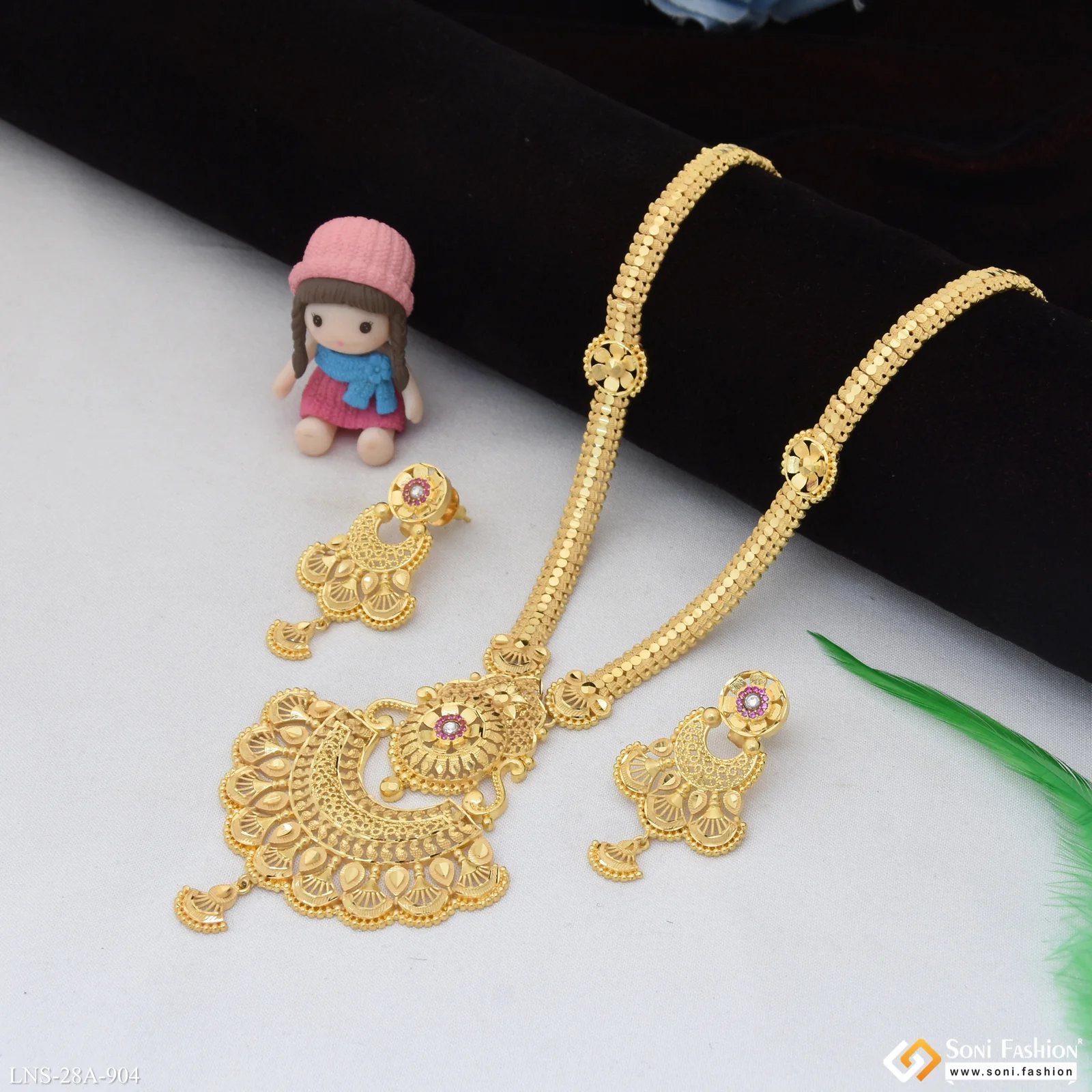 1 Gram Gold Plated Finely Detailed Necklace Set for Women - Style A904 - Image 3