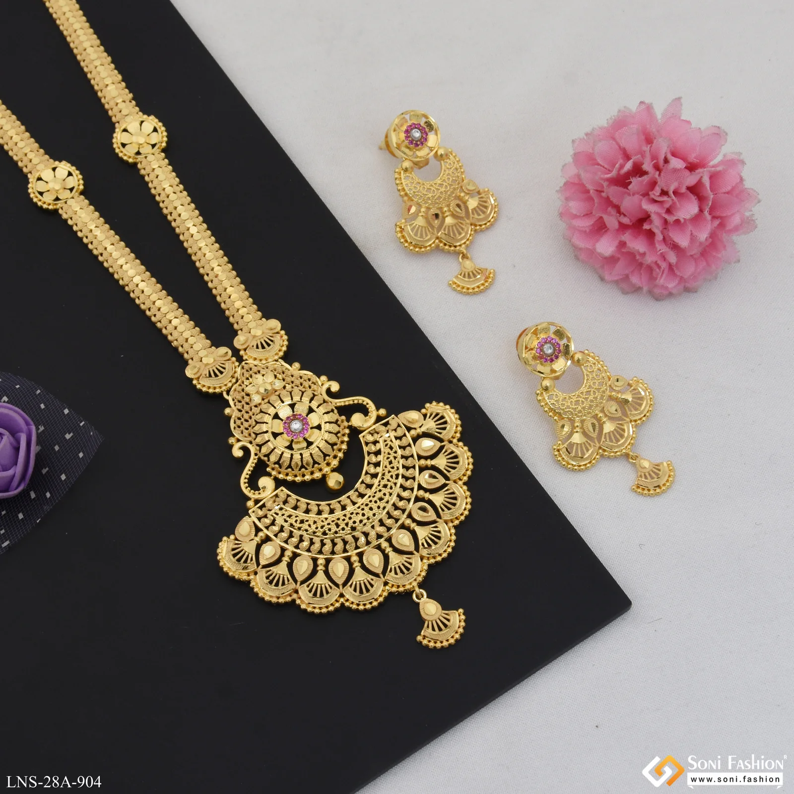 1 Gram Gold Plated Finely Detailed Necklace Set for Women - Style A904 - Image 4