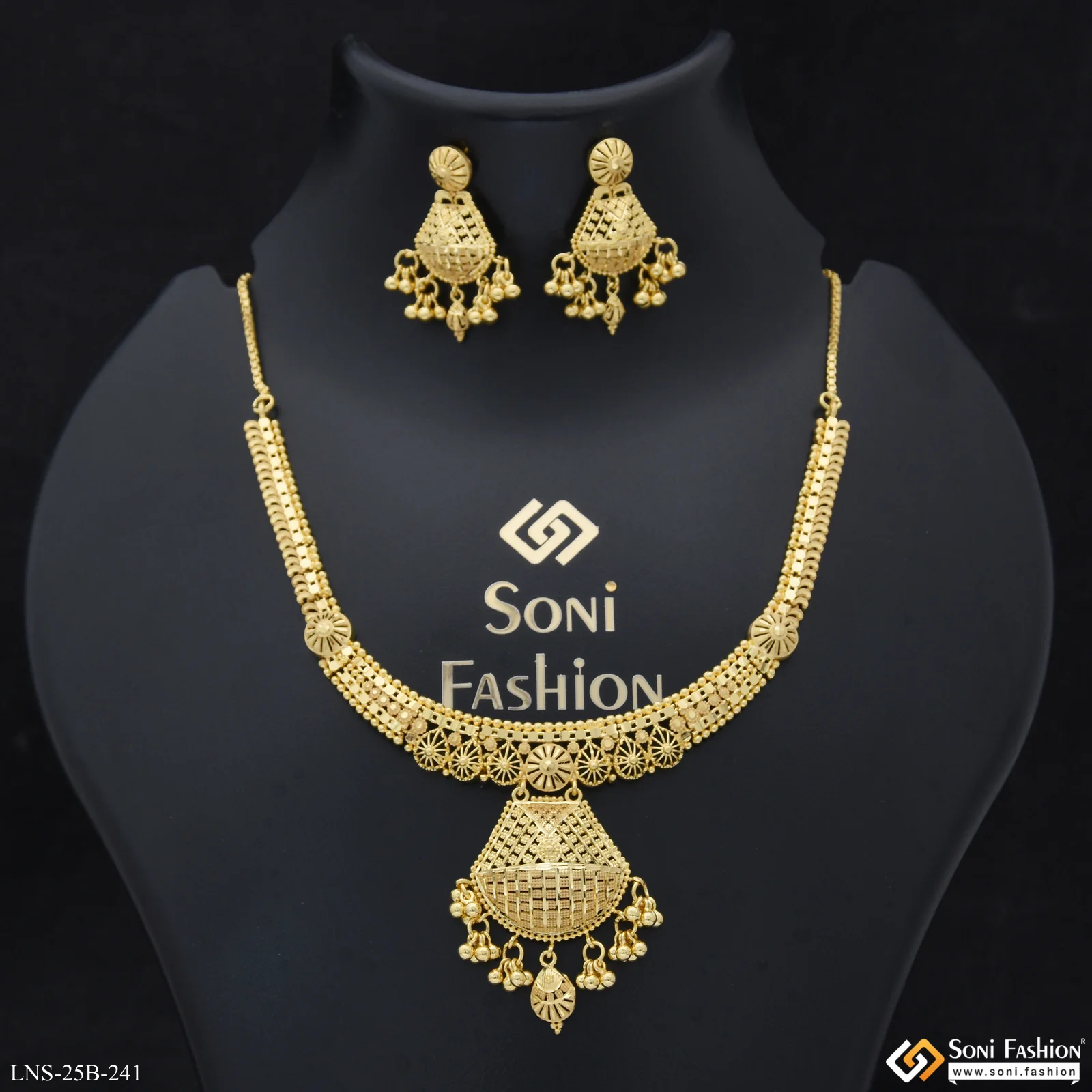 1 Gram Gold Plated Finely Detailed Necklace Set for Women - Style B241