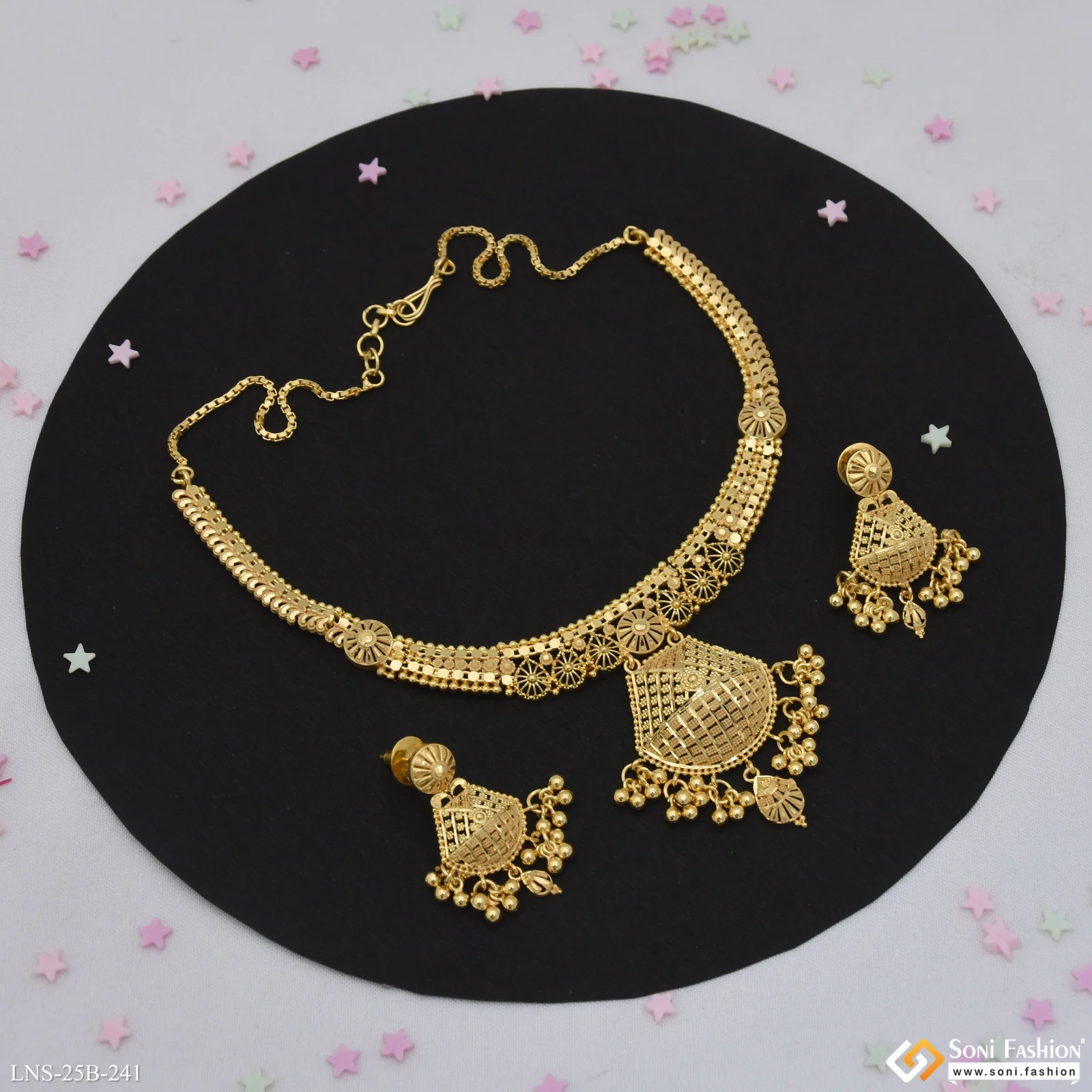 1 Gram Gold Plated Finely Detailed Necklace Set for Women - Style B241 - Image 2
