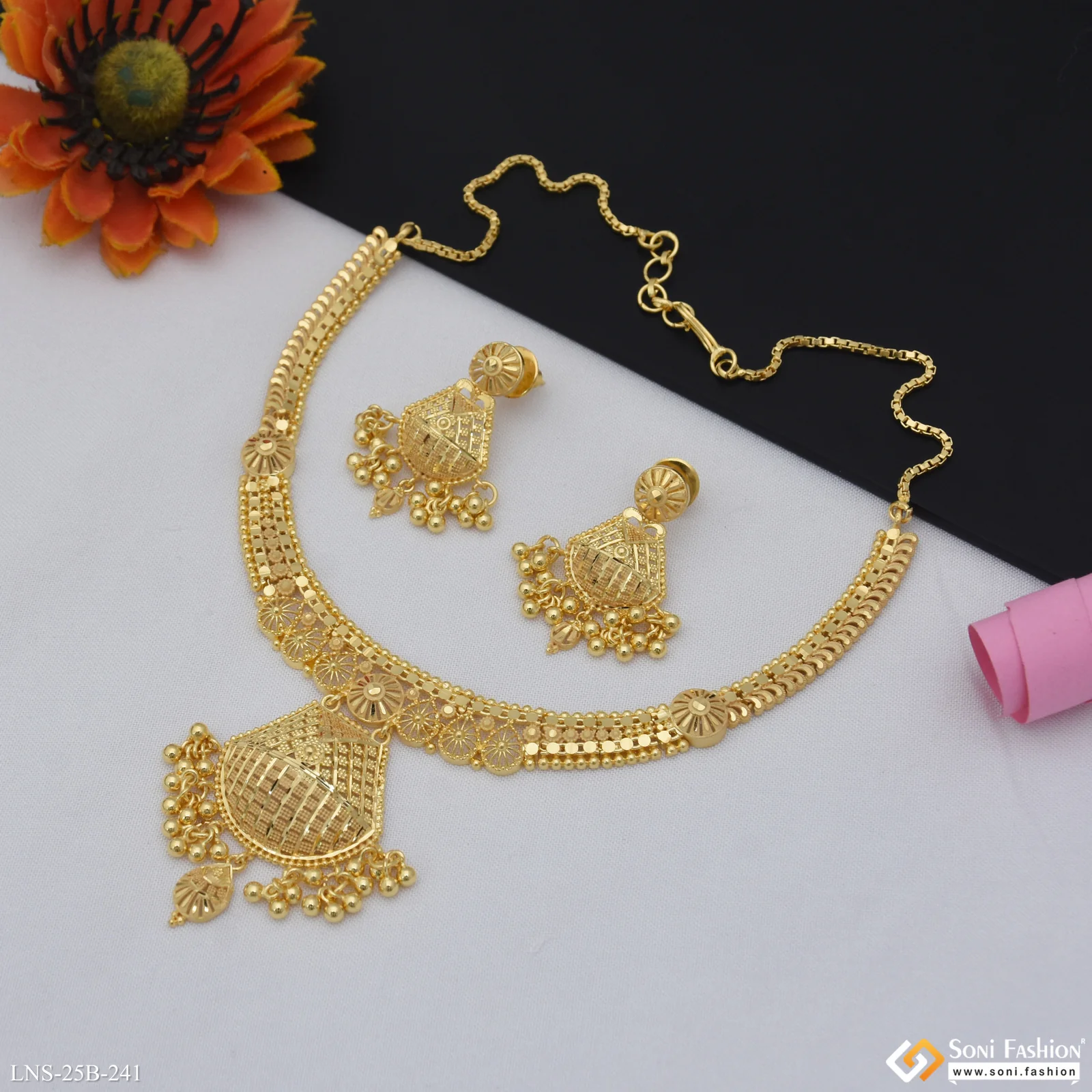 1 Gram Gold Plated Finely Detailed Necklace Set for Women - Style B241 - Image 3