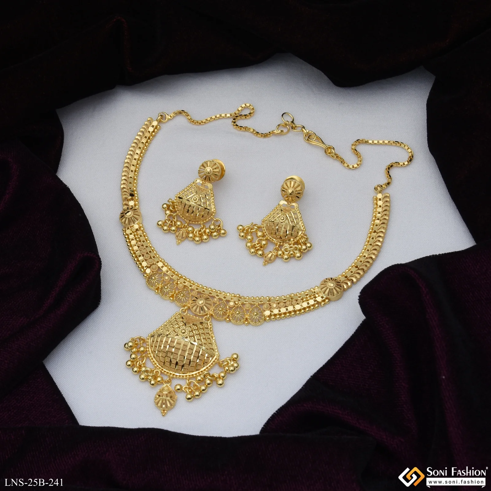 1 Gram Gold Plated Finely Detailed Necklace Set for Women - Style B241 - Image 4