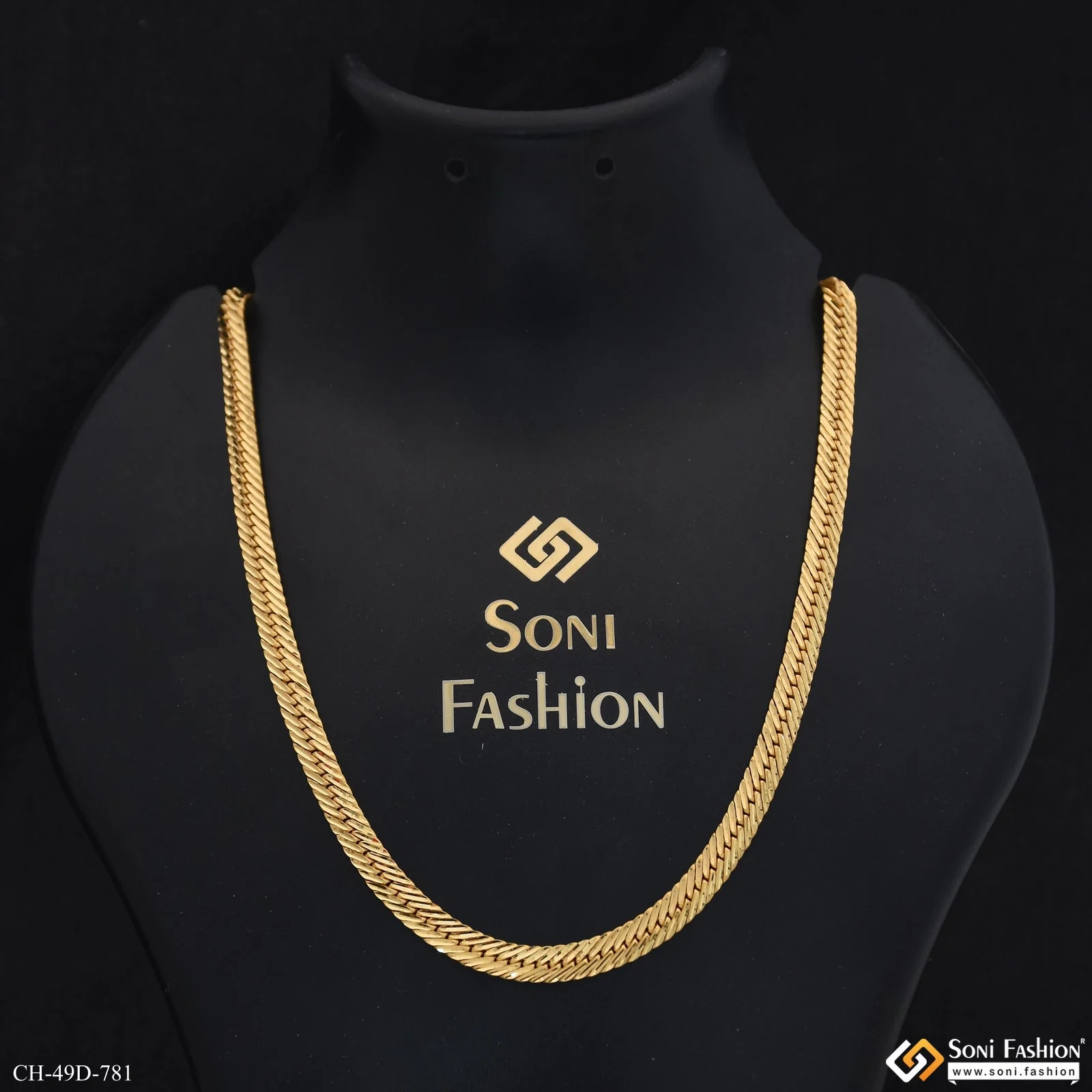 1 Gram Gold Plated Flat Design Snake Chain for Men - Style D781