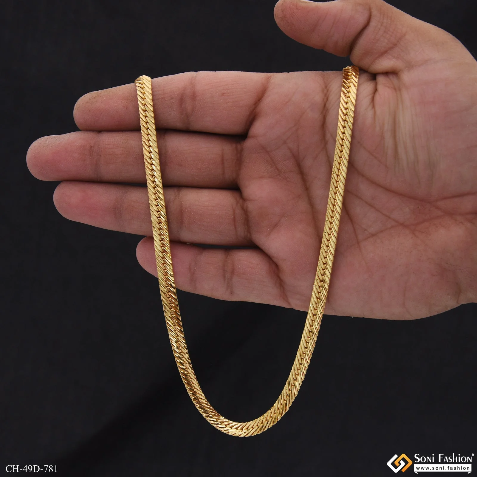 1 Gram Gold Plated Flat Design Snake Chain for Men - Style D781 - Image 2